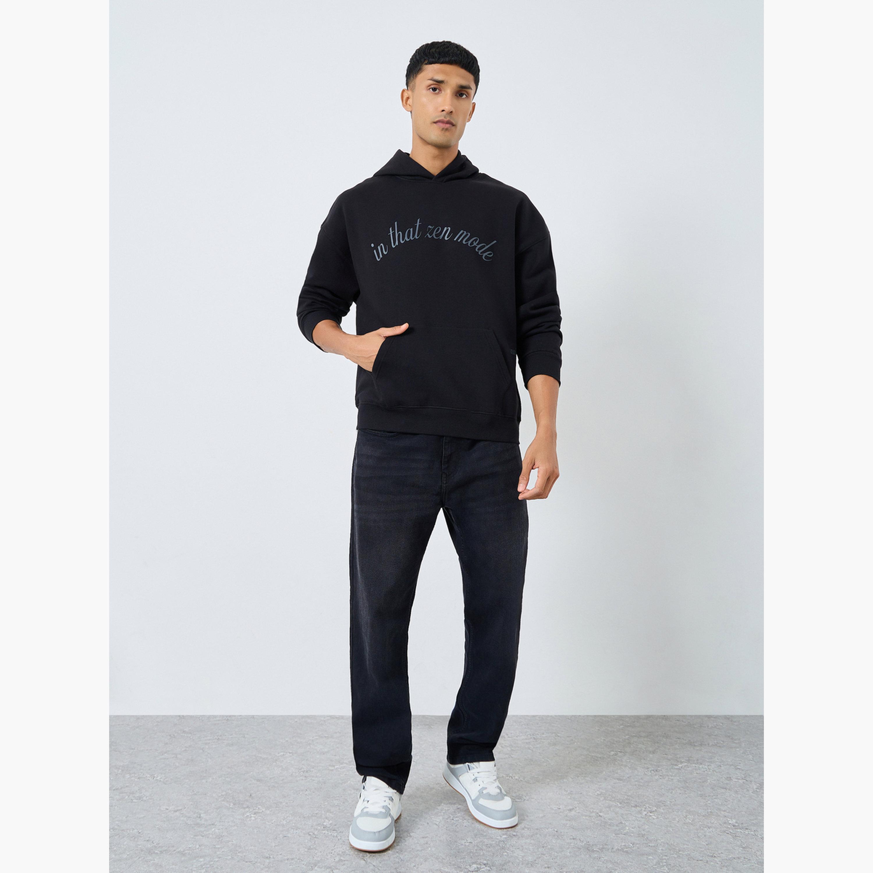 ستايلي - هودي أسود تصميم واسع طباعة Zen Mode للرجال -men-winterwear-hoodiesandsweatshirts-image-2