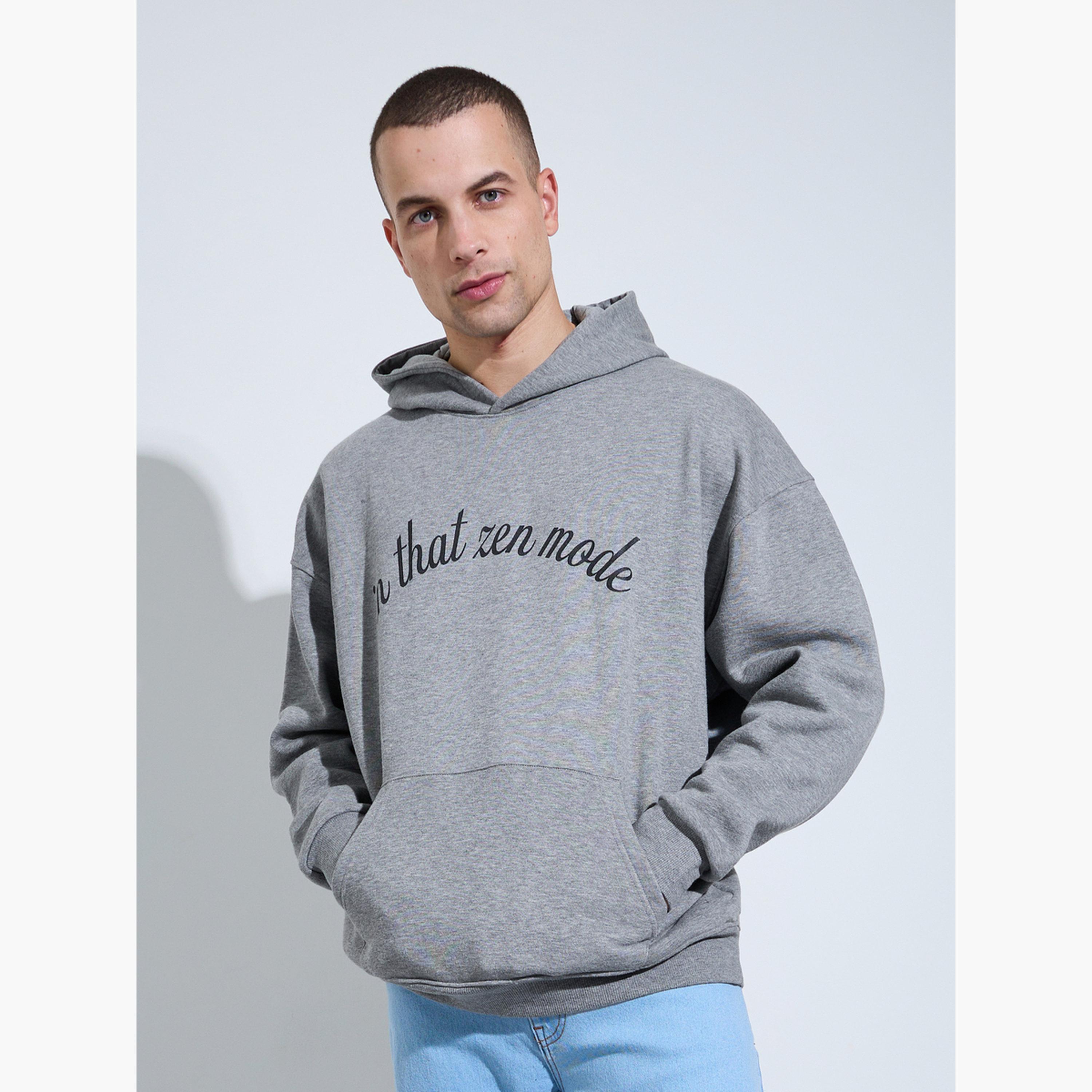 Styli Men Grey Oversized Zen Mode Print Fleece Hoodie-men-winterwear-hoodiesandsweatshirts-image-1