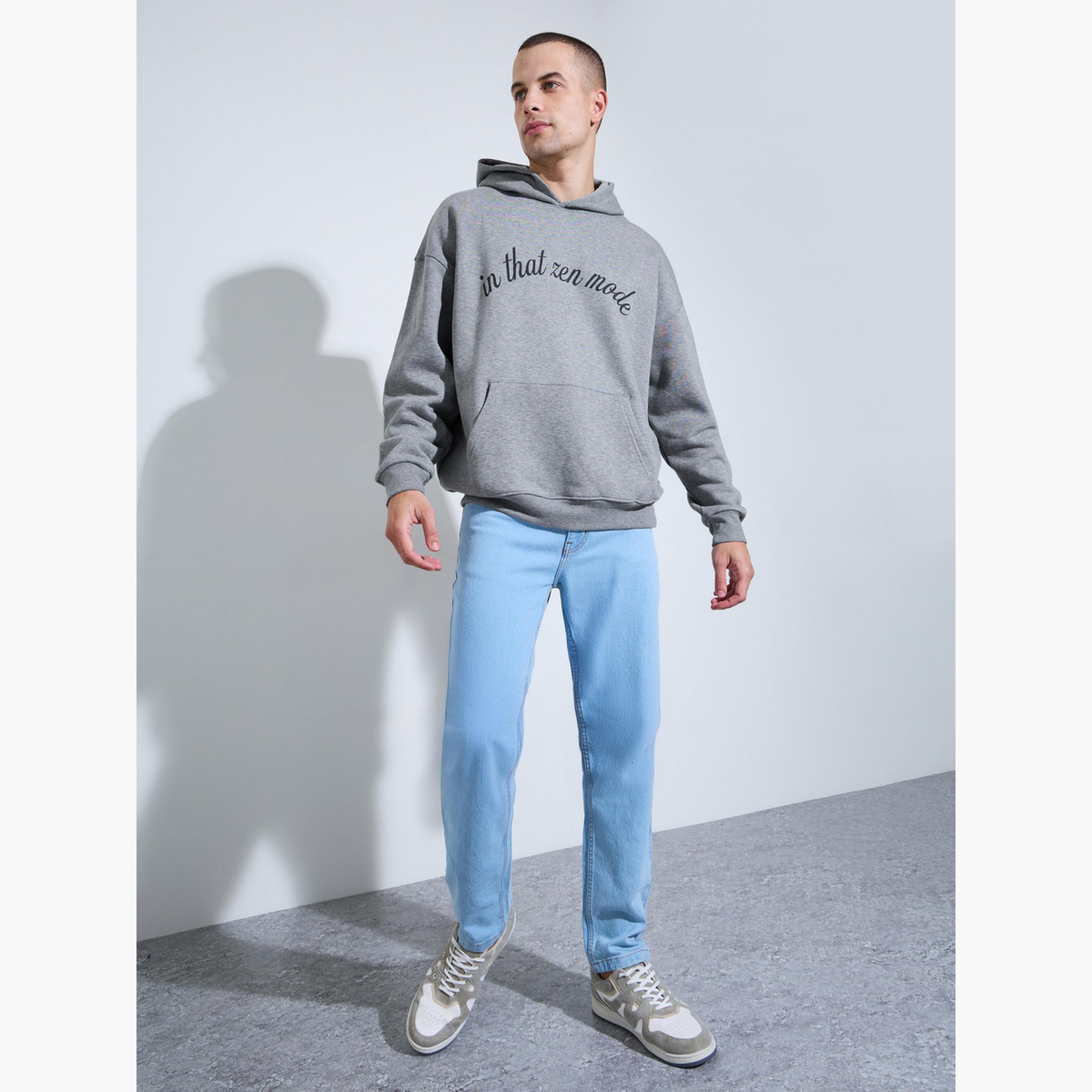 Styli Men Grey Oversized Zen Mode Print Fleece Hoodie-men-winterwear-hoodiesandsweatshirts-image-2