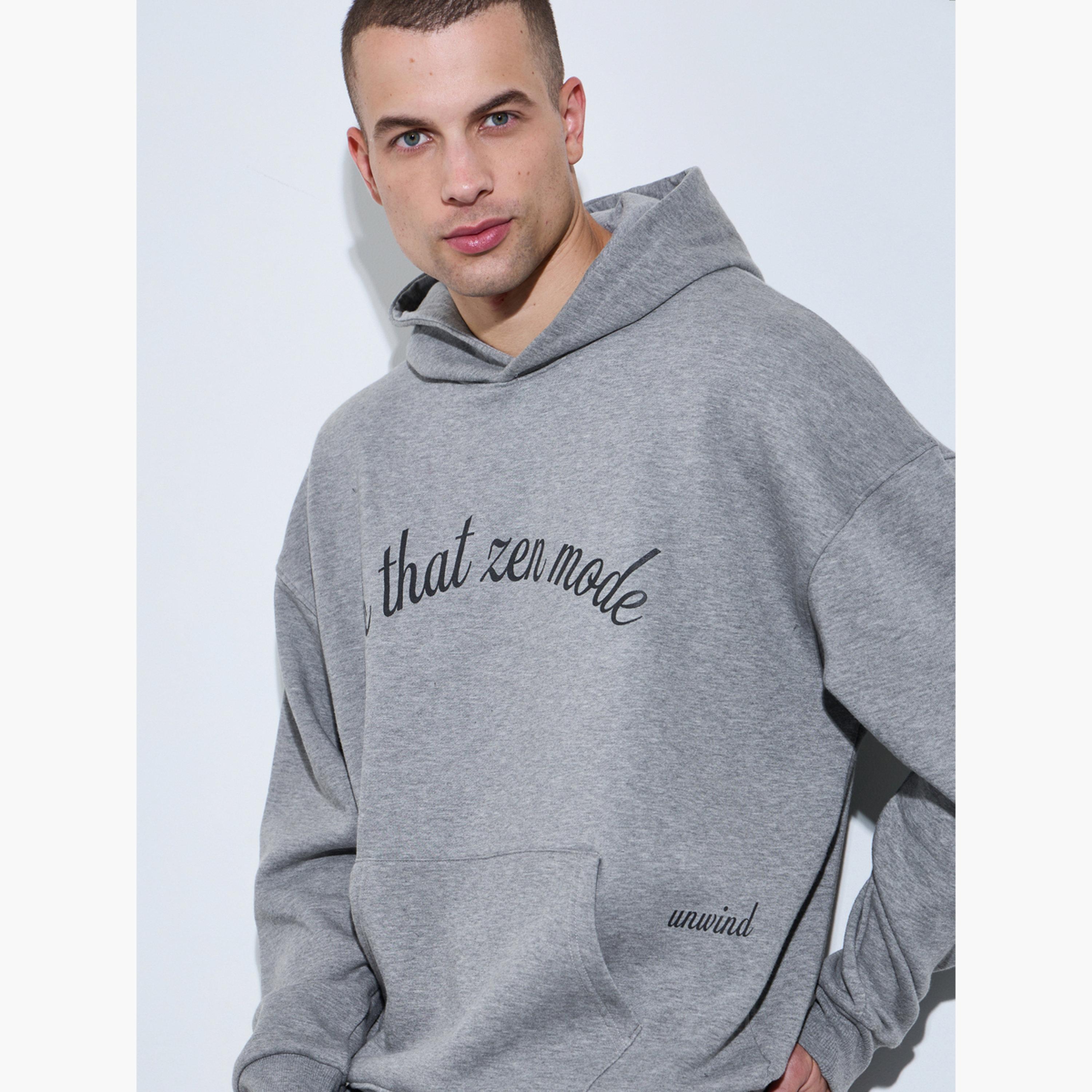 Styli Men Grey Oversized Zen Mode Print Fleece Hoodie-men-winterwear-hoodiesandsweatshirts-image-5