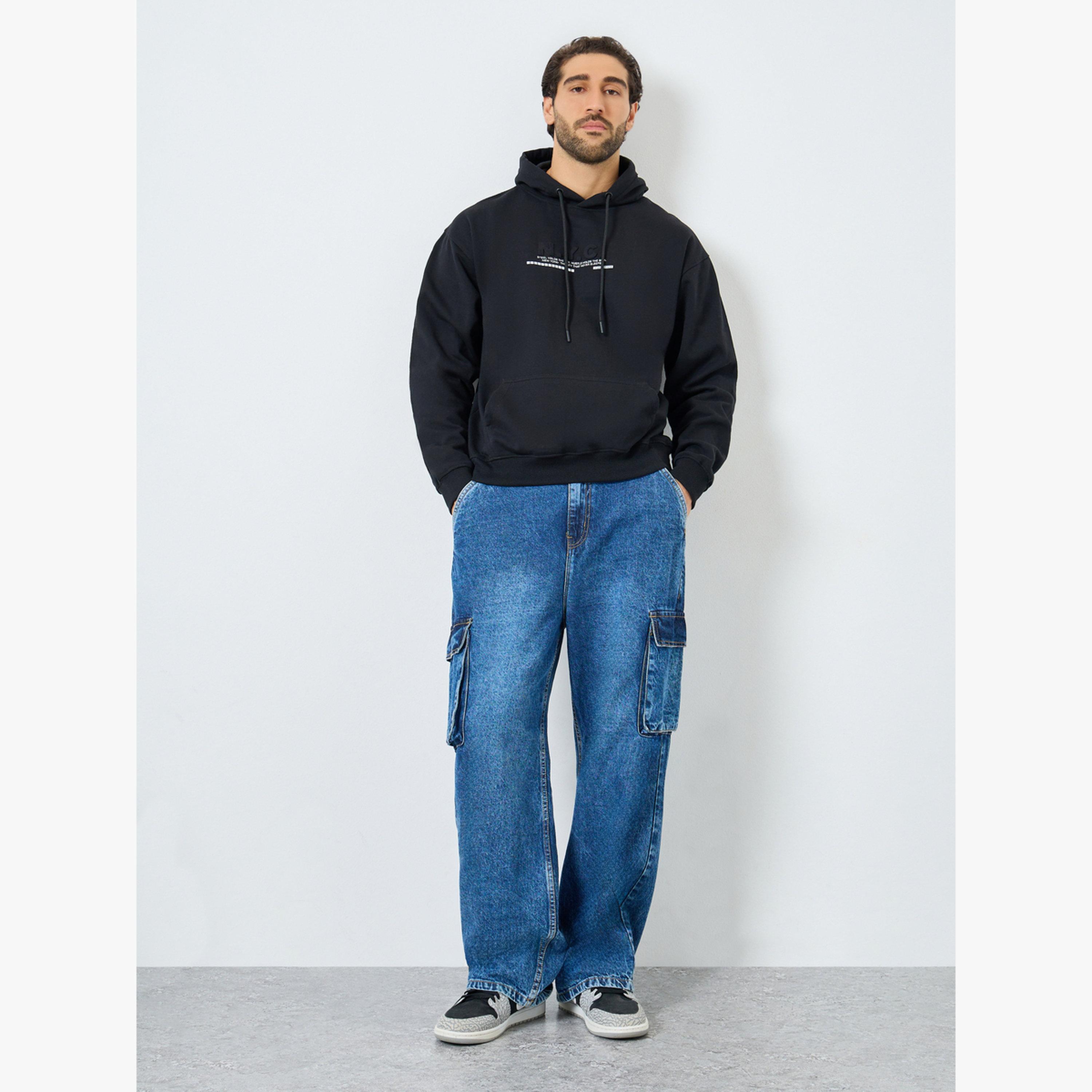 هودي فليس بقصة مريحة وتفاصيل بارزة من الأمام-men-clothing-hoodiesandsweatshirts-image-2