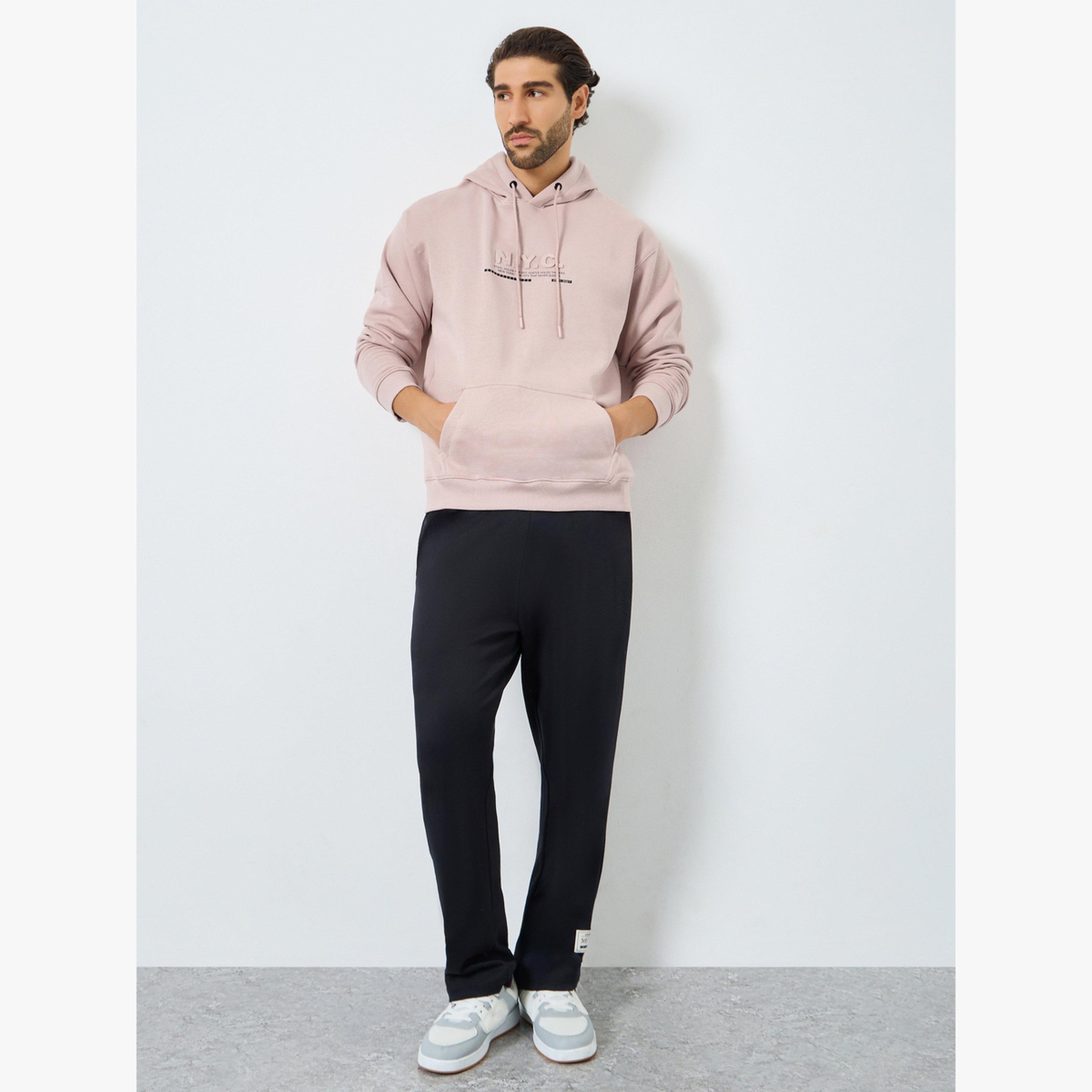 Styli Men Pink Relaxed Fit Slogan Embossed Hoodie-men-clothing-hoodiesandsweatshirts-image-2