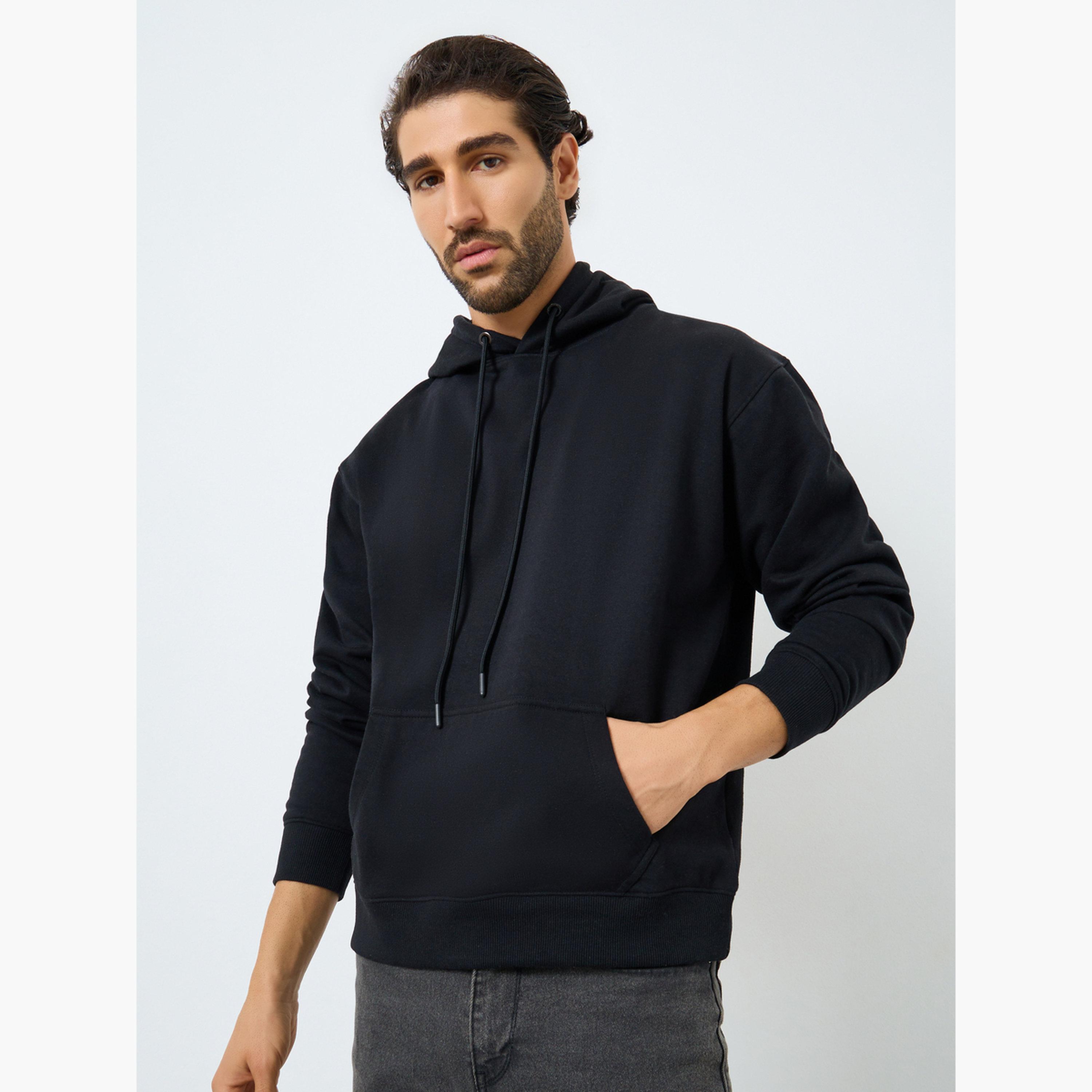 Styli Men Black Relaxed Fit Fleece Hoodie-men-clothing-hoodiesandsweatshirts-image-1