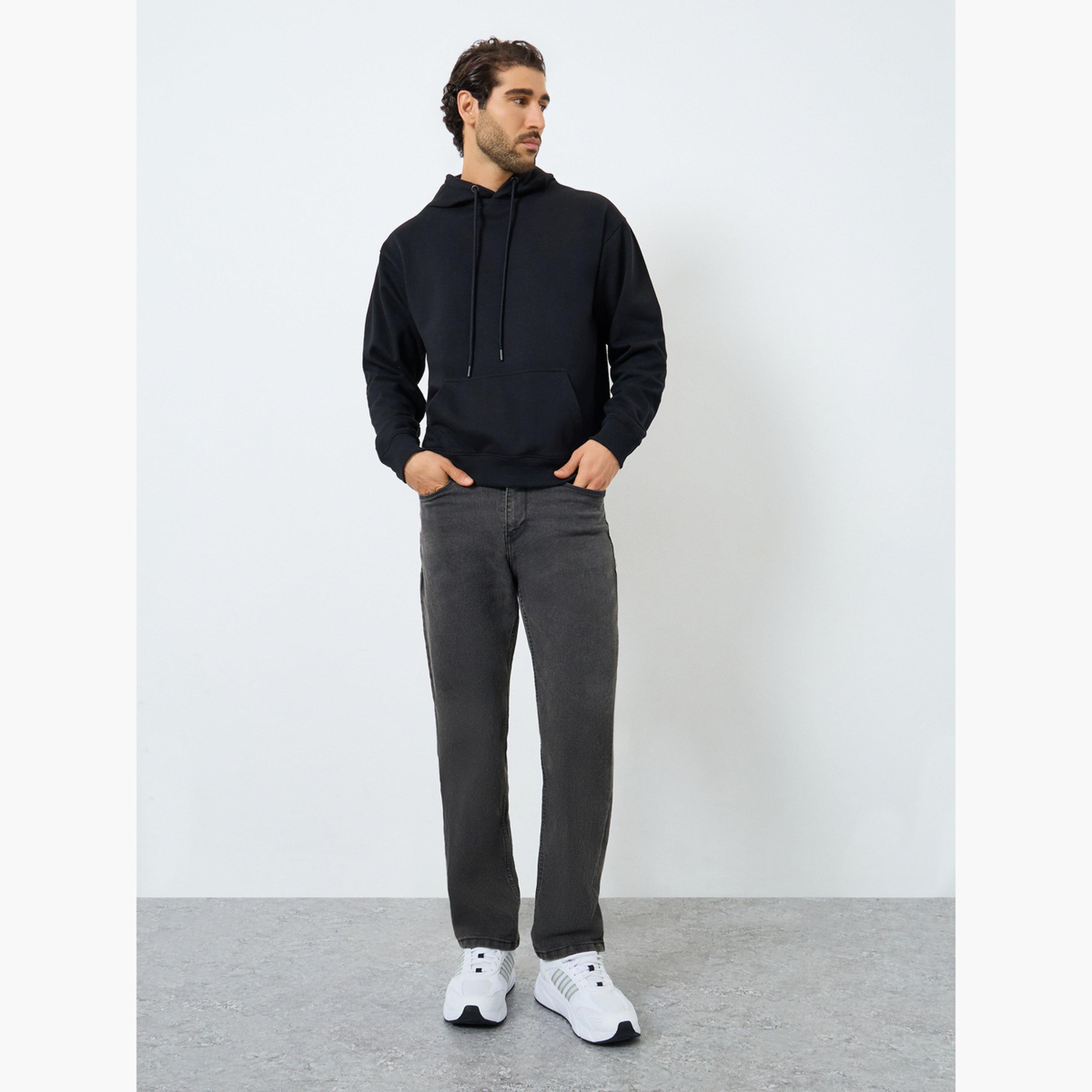 Styli Men Black Relaxed Fit Fleece Hoodie-men-clothing-hoodiesandsweatshirts-image-2