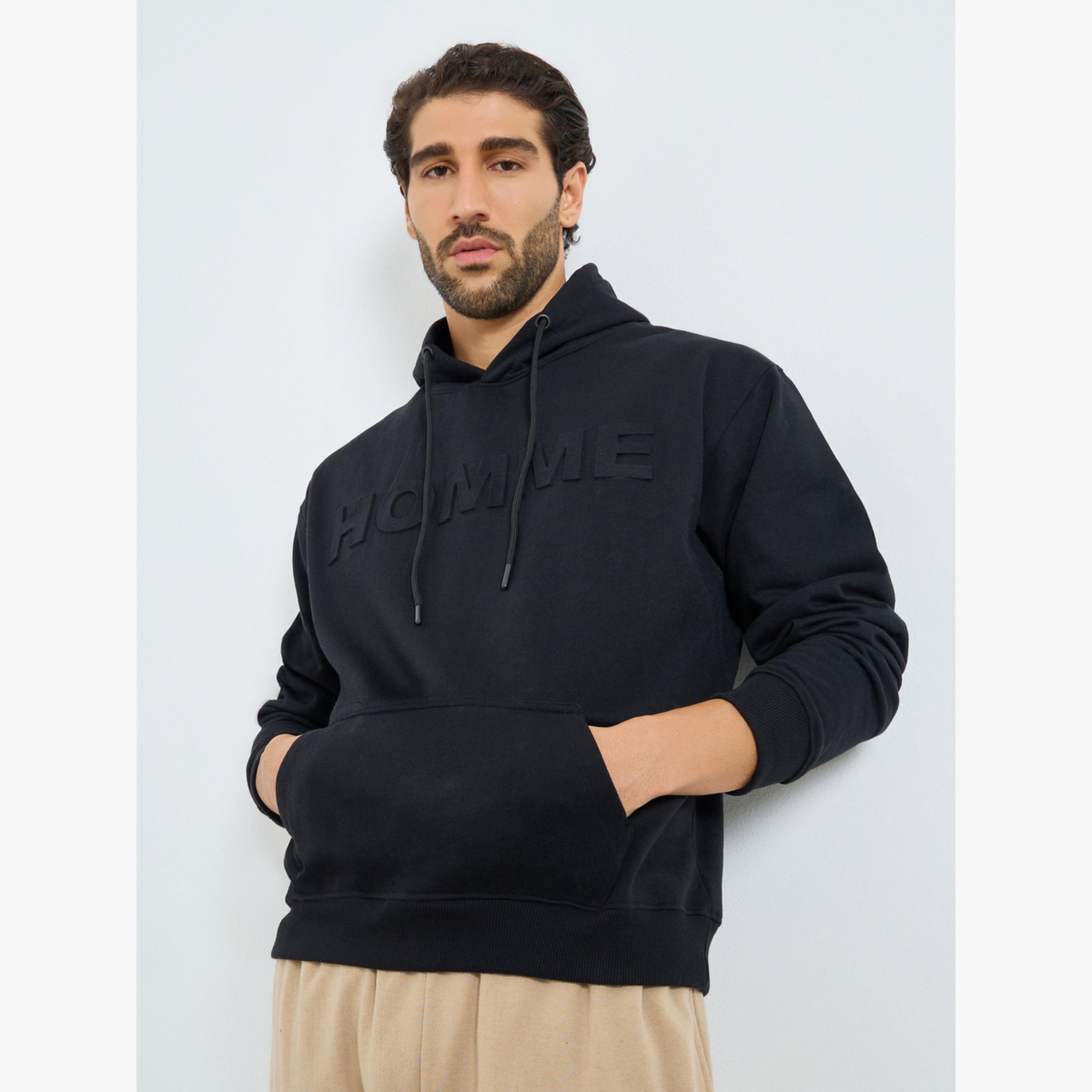 سويت شيرت فليس بقصة مريحة وتفاصيل بارزة من الأمام-men-clothing-hoodiesandsweatshirts-image-1