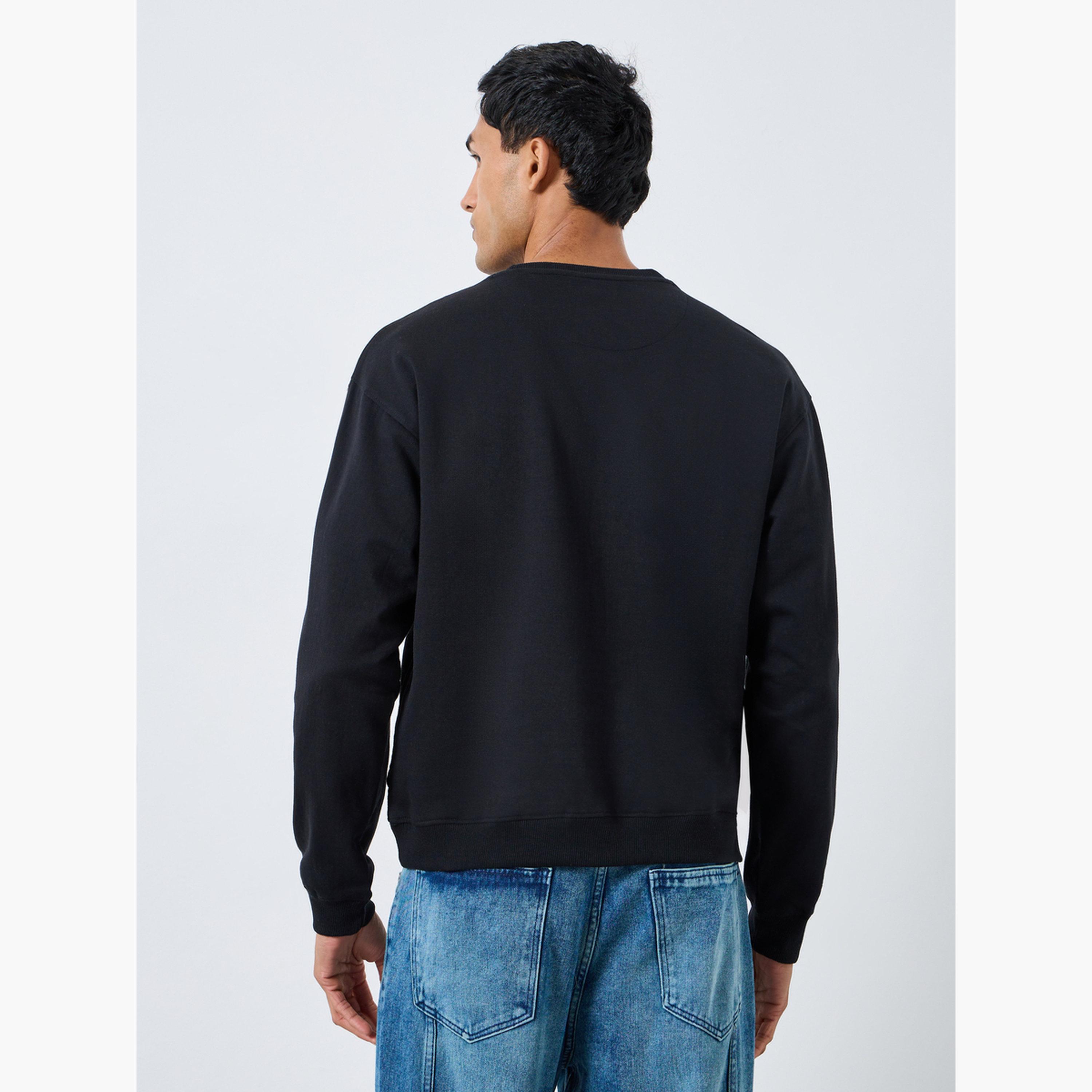 Styli Men Black Placement Print Sweatshirt-men-winterwear-hoodiesandsweatshirts-image-3