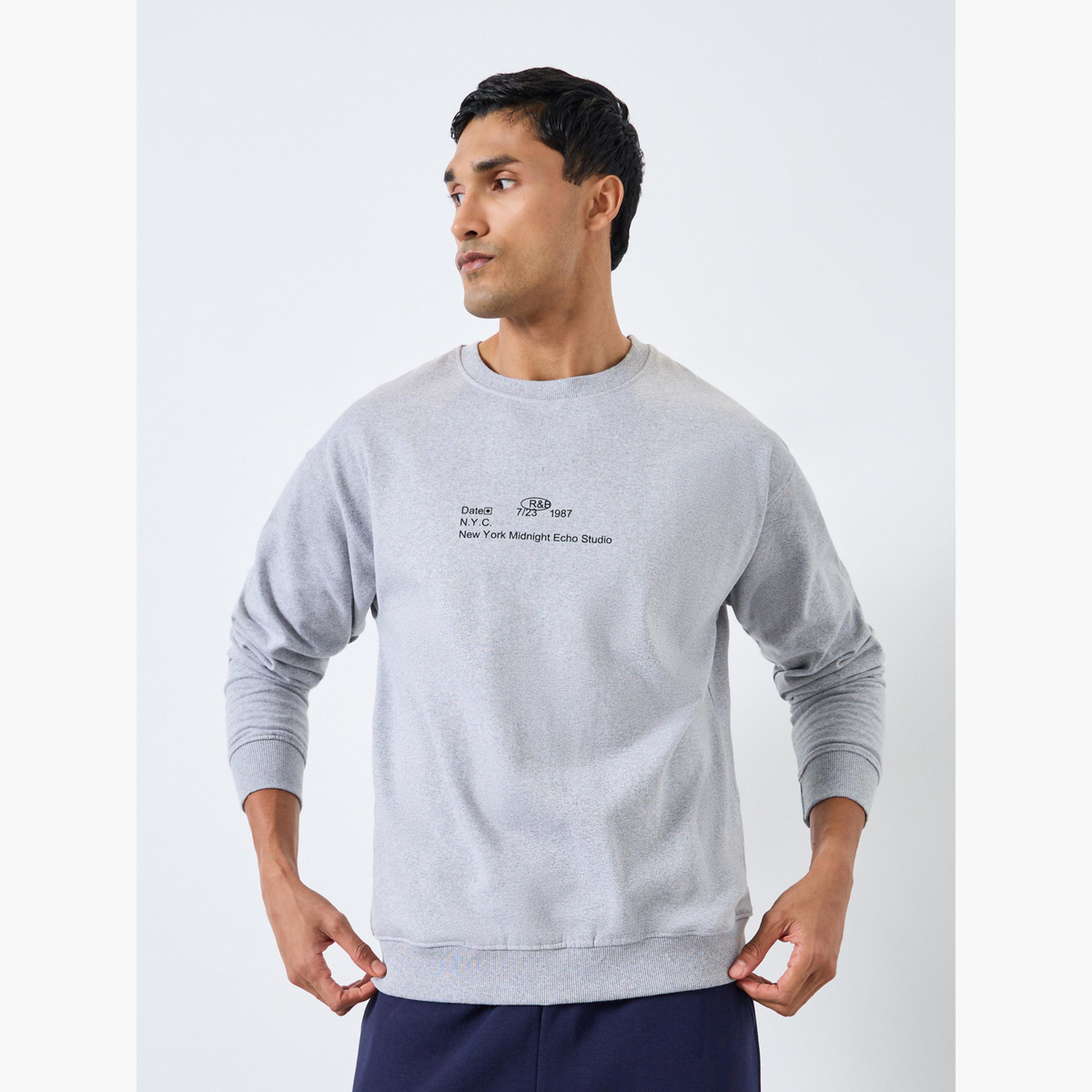 Styli Men Grey Placement Print Sweatshirt-men-winterwear-hoodiesandsweatshirts-image-1