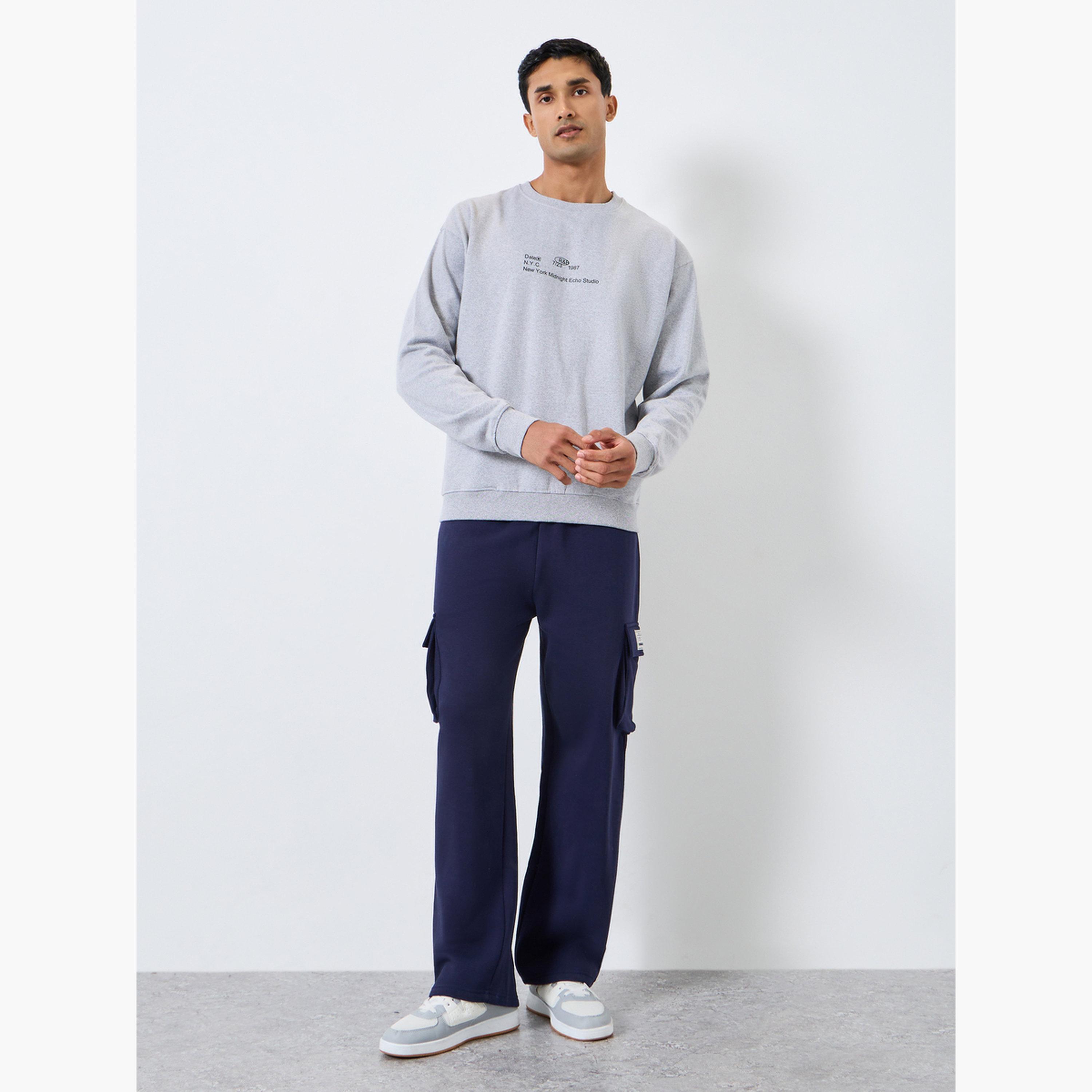 Styli Men Grey Placement Print Sweatshirt-men-winterwear-hoodiesandsweatshirts-image-2