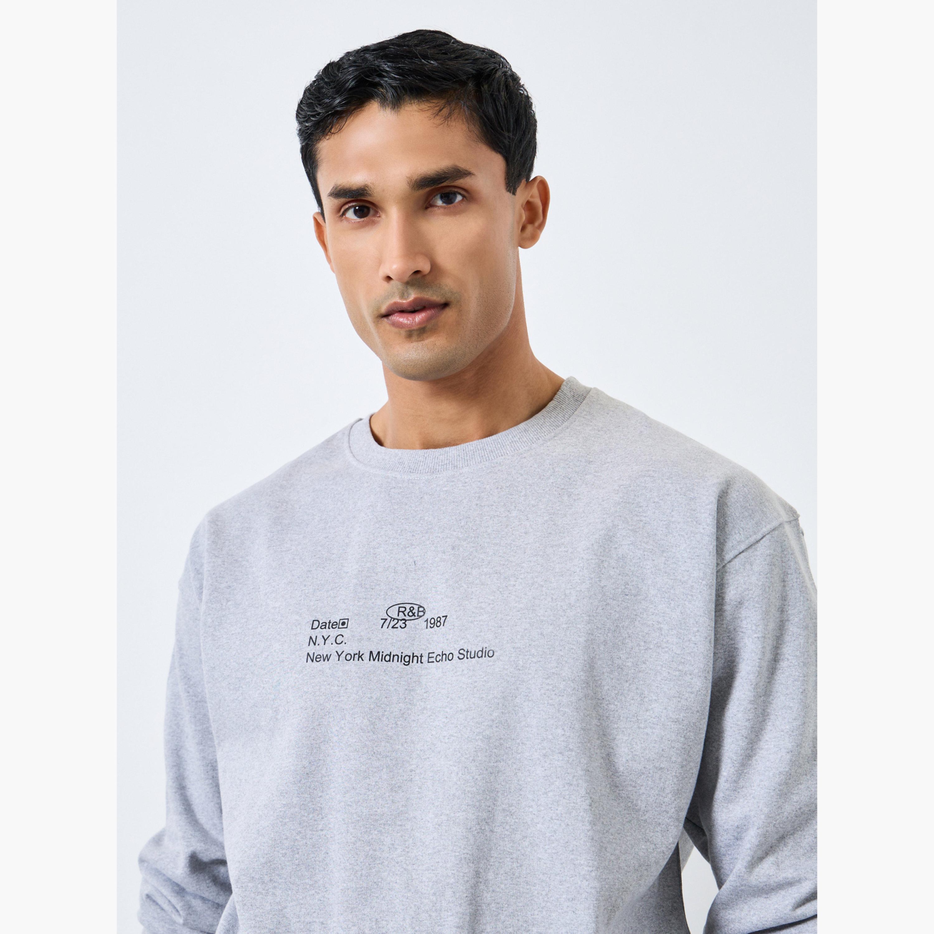 Styli Men Grey Placement Print Sweatshirt-men-winterwear-hoodiesandsweatshirts-image-3
