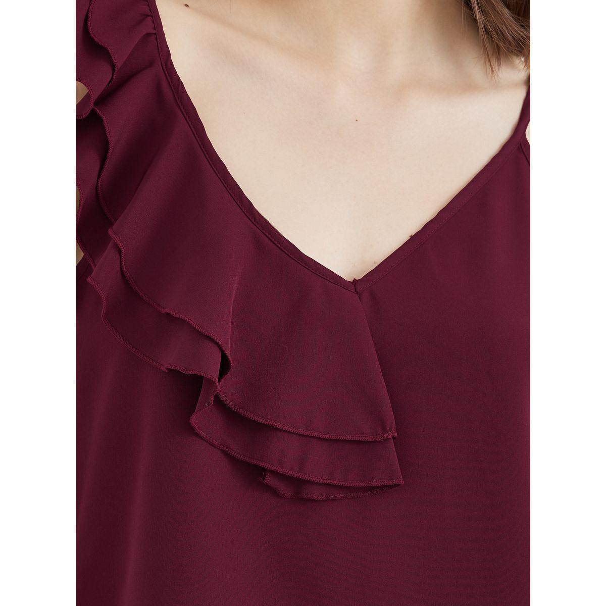 Styli Women Burgundy Ruffled Top-women-clothing-shirtsandblouses-blouses-image-3