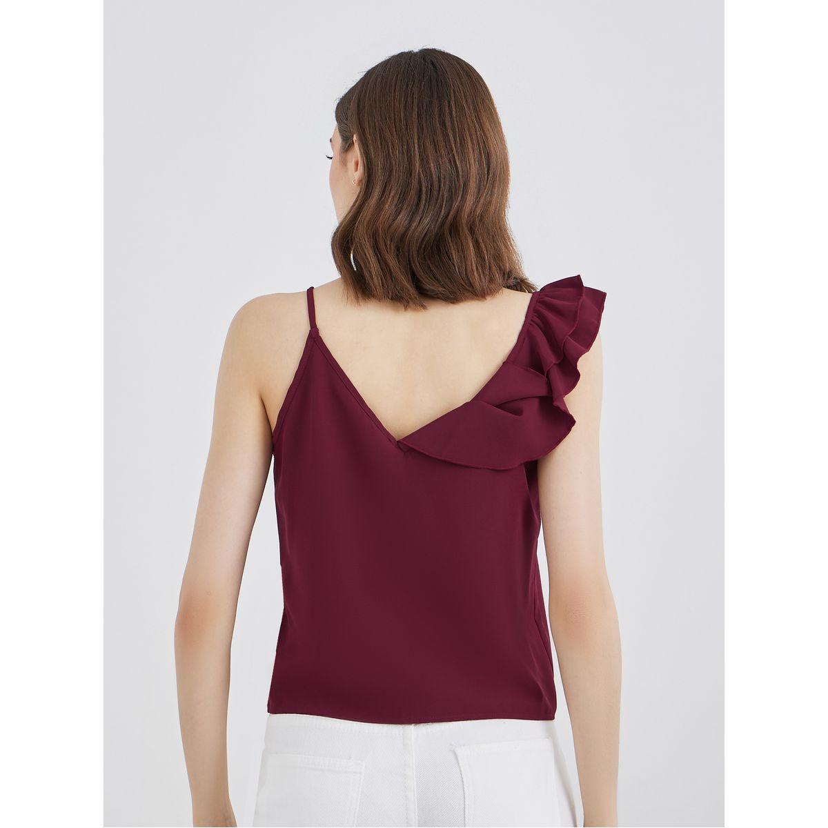 Styli Women Burgundy Ruffled Top-women-clothing-shirtsandblouses-blouses-image-4