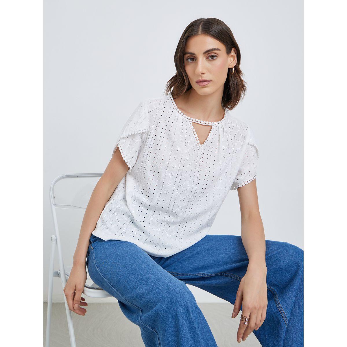Styli Women White Eyelet Top-women-clothing-shirtsandblouses-blouses-image-1