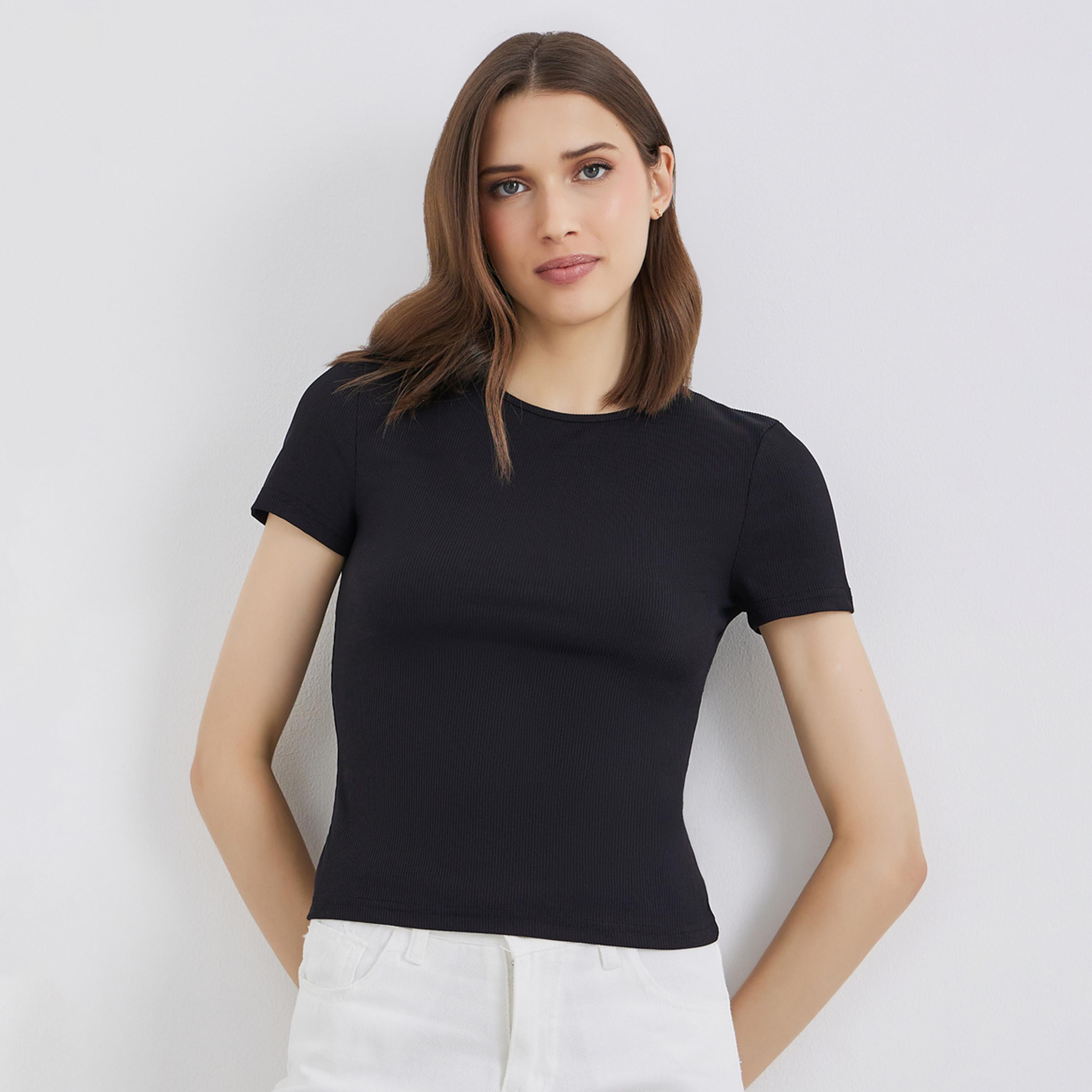 Take Two Women Black Round Neck Fitted T-Shirt-women-clothing-tshirts-image-1