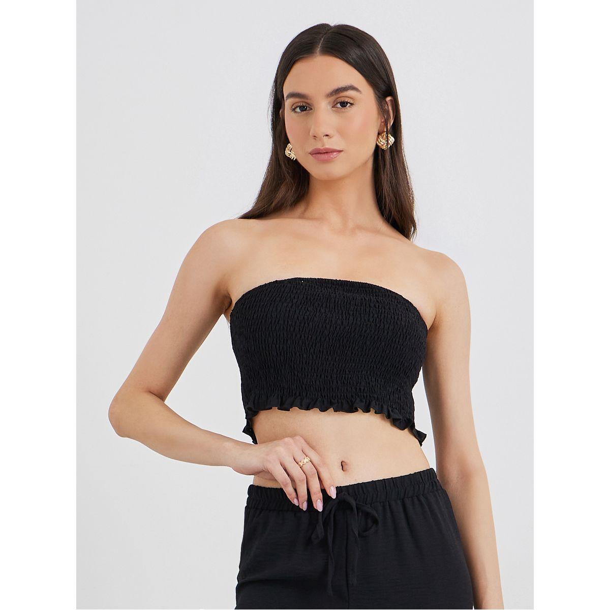 Styli Pack of 3 - Solid Longline Shirt, Bandeau Top and Pants Co-Ords-women-clothing-coordsets-image-3