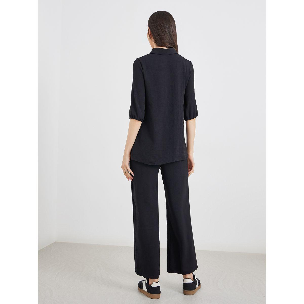 Styli Pack of 3 - Solid Longline Shirt, Bandeau Top and Pants Co-Ords-women-clothing-coordsets-image-7
