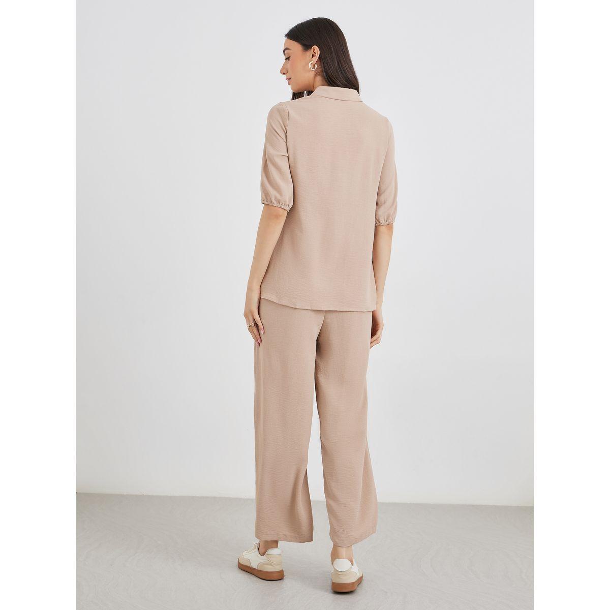 Styli Pack of 3 - Solid Longline Shirt, Bandeau Top and Pants Co-Ords-women-clothing-coordsets-image-5