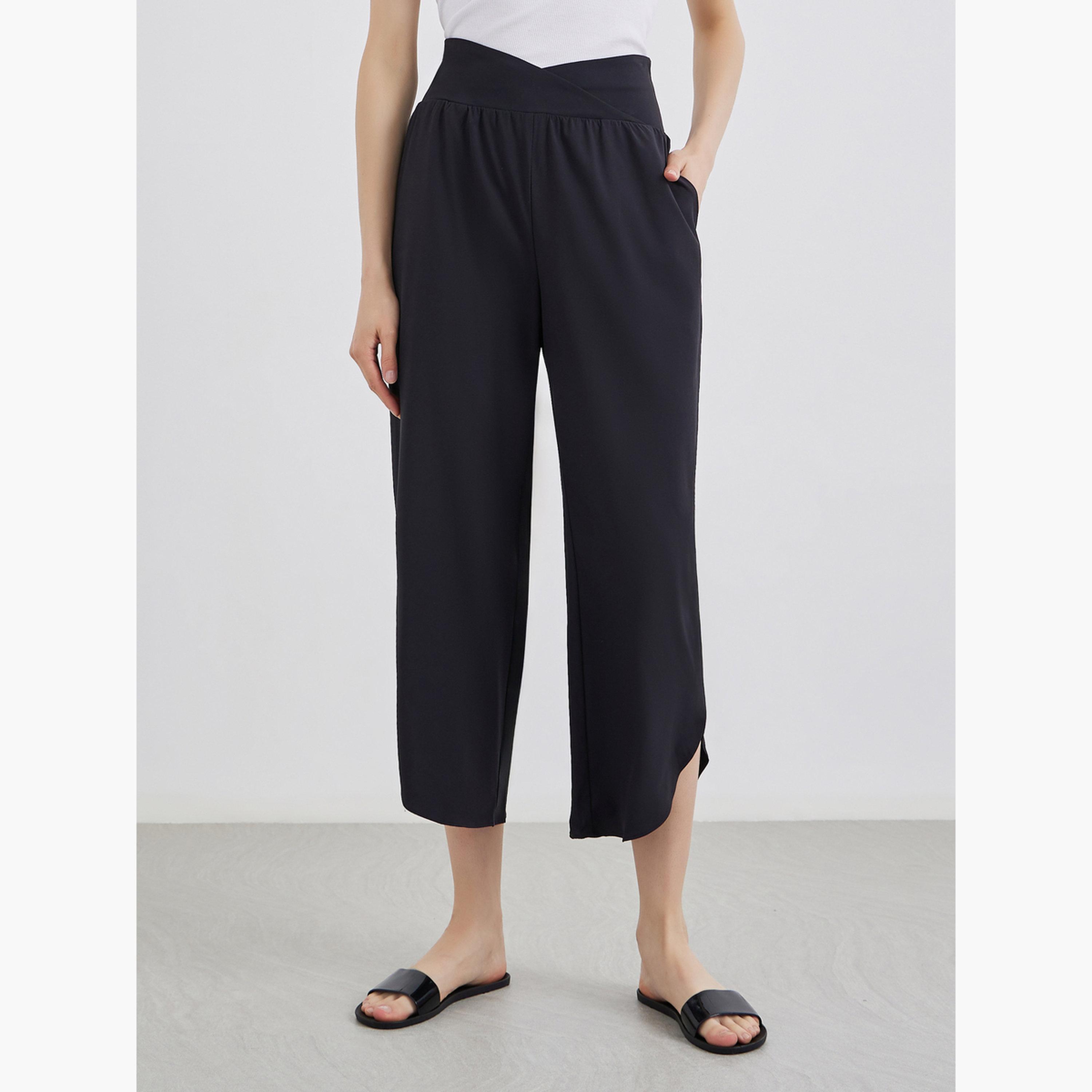 Take Two Women Black Asymmetric Hem Relaxed Fit Pants-women-clothing-bottoms-trousers-image-1