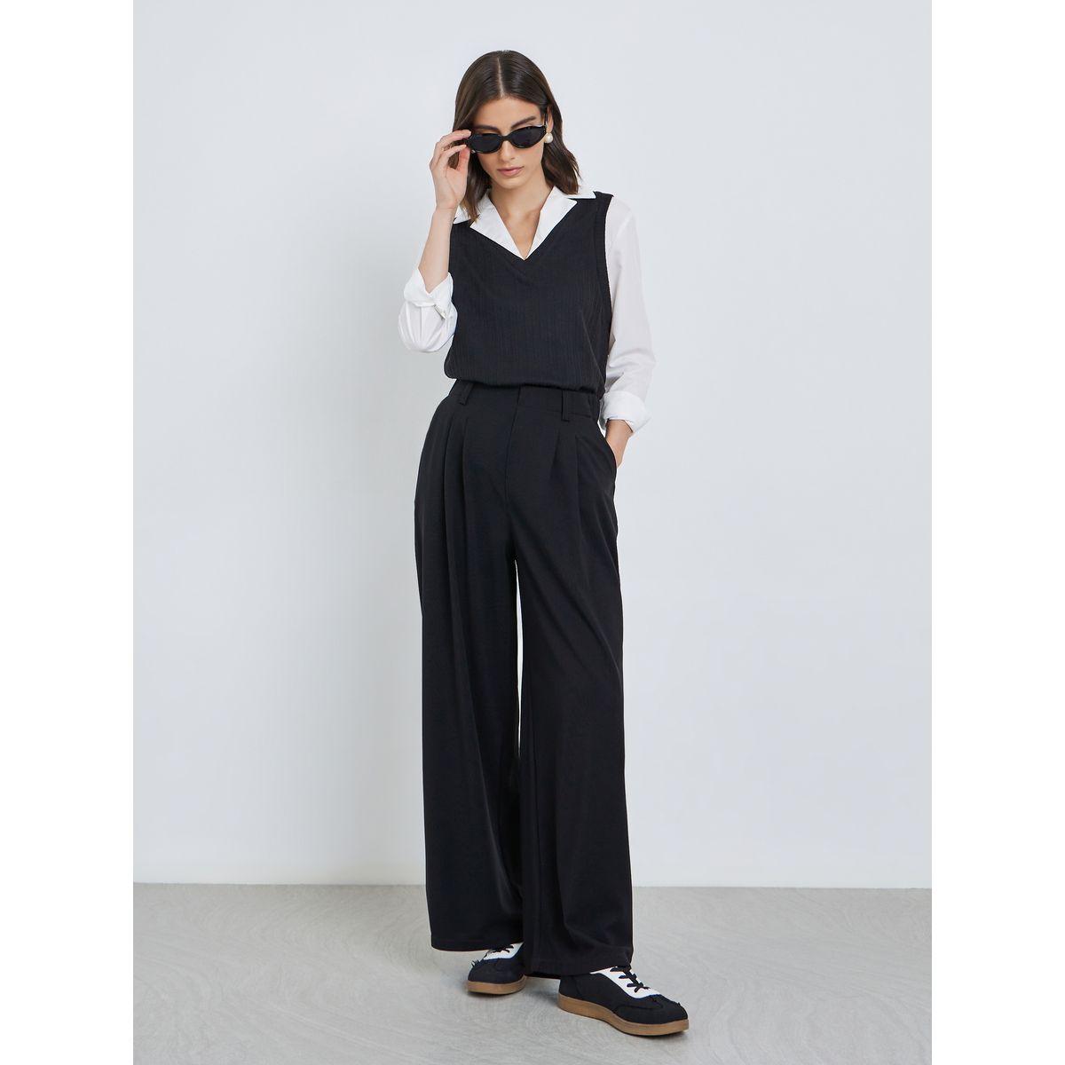 Styli Women Black High Rise Trousers-women-clothing-bottoms-trousers-image-1