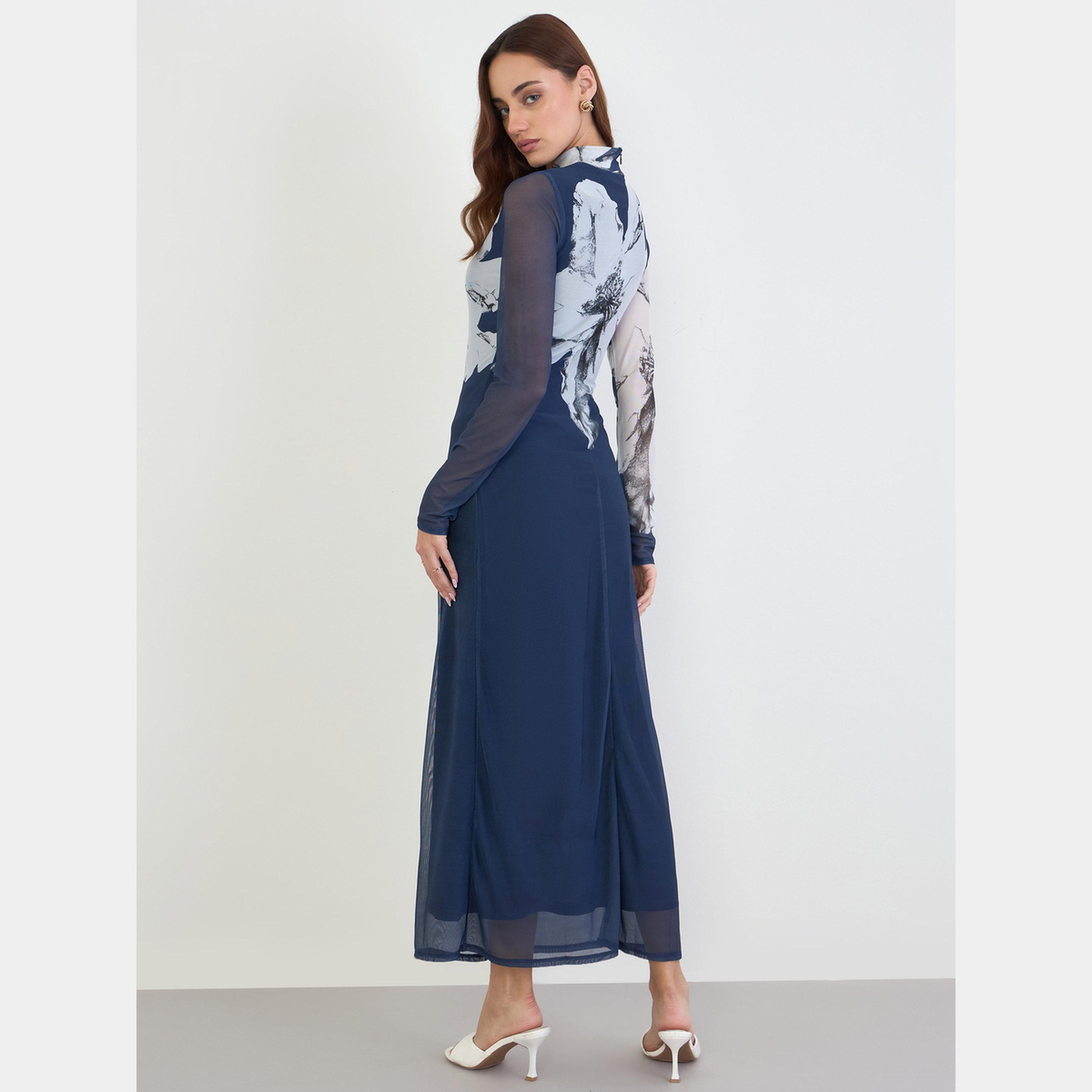 Styli Floral Print High Neck Long Sleeves Women's Bodycon Maxi Dress-women-clothing-dresses-image-4