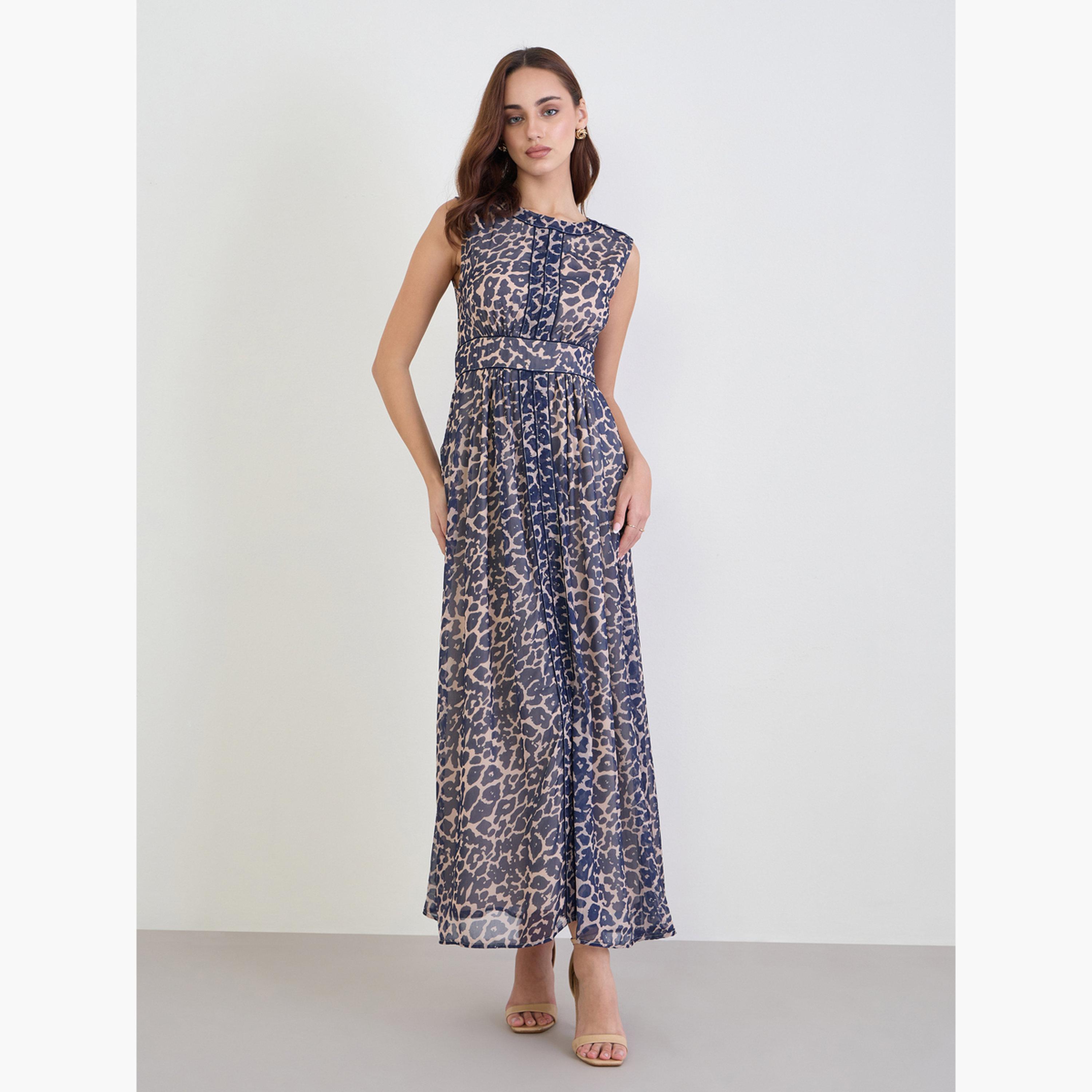 Styli Women Blue All Over Print Sleeveless Maxi Dress-women-clothing-dresses-image-1