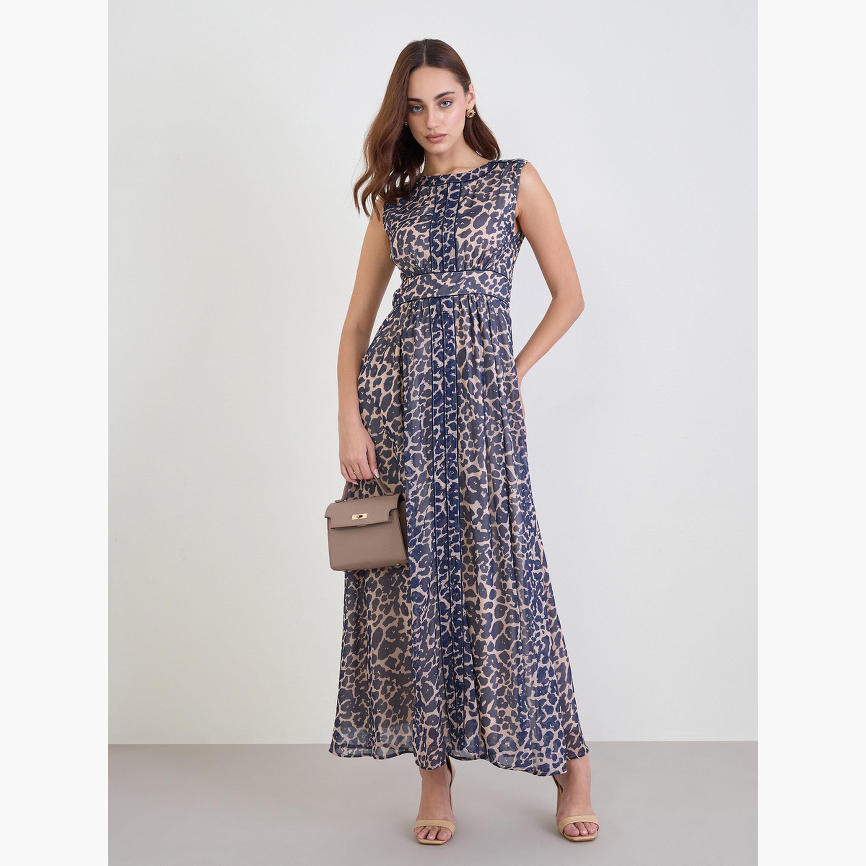 Styli Women Blue All Over Print Sleeveless Maxi Dress-women-clothing-dresses-image-2