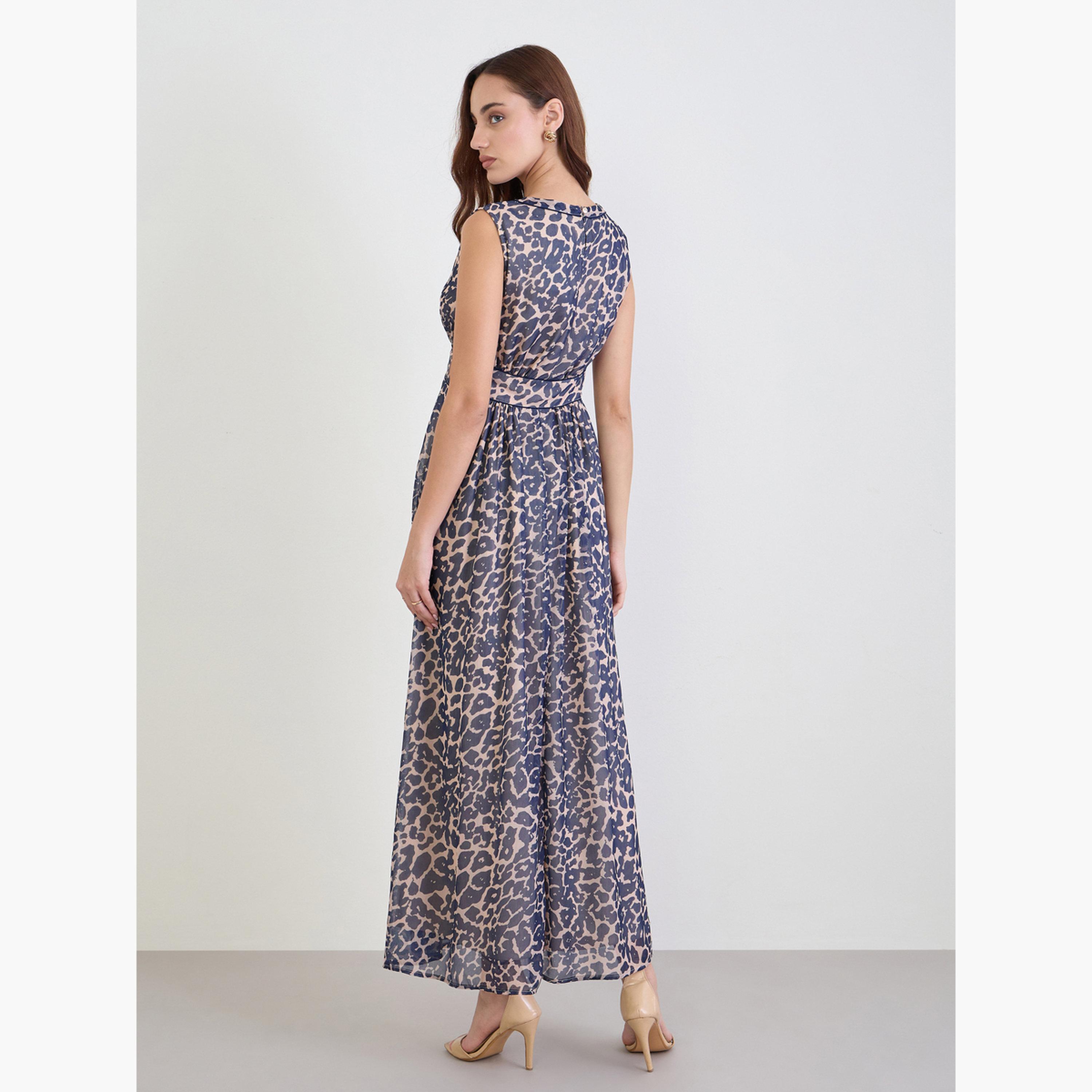 Styli Women Blue All Over Print Sleeveless Maxi Dress-women-clothing-dresses-image-5
