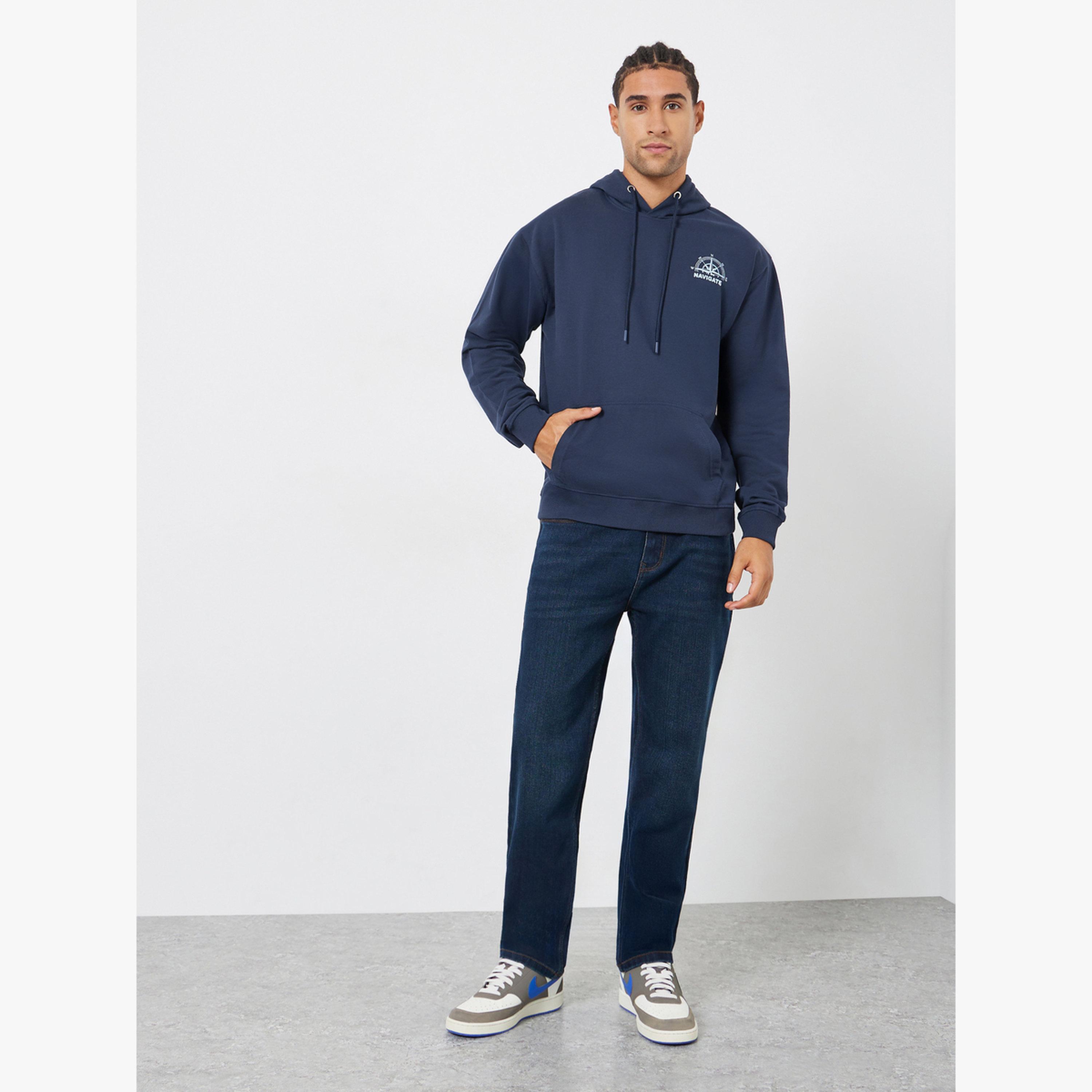 Styli Navy Blue Graphic Print Relaxed Fit Hoodie-men-clothing-hoodiesandsweatshirts-image-2