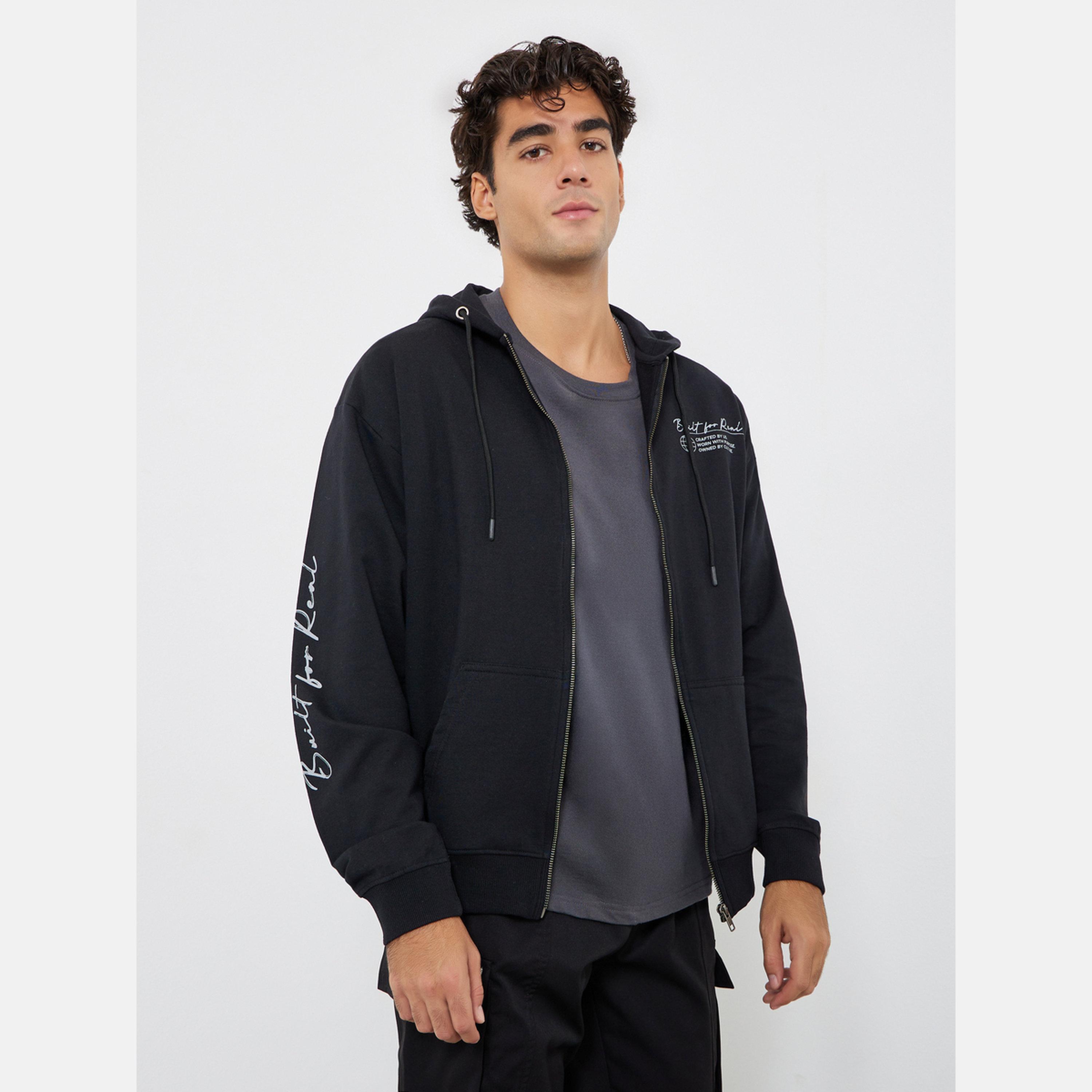 Styli Slogan Print Hooded Neck Long Sleeves Men's Zip Through Hoodie-men-winterwear-hoodiesandsweatshirts-image-1