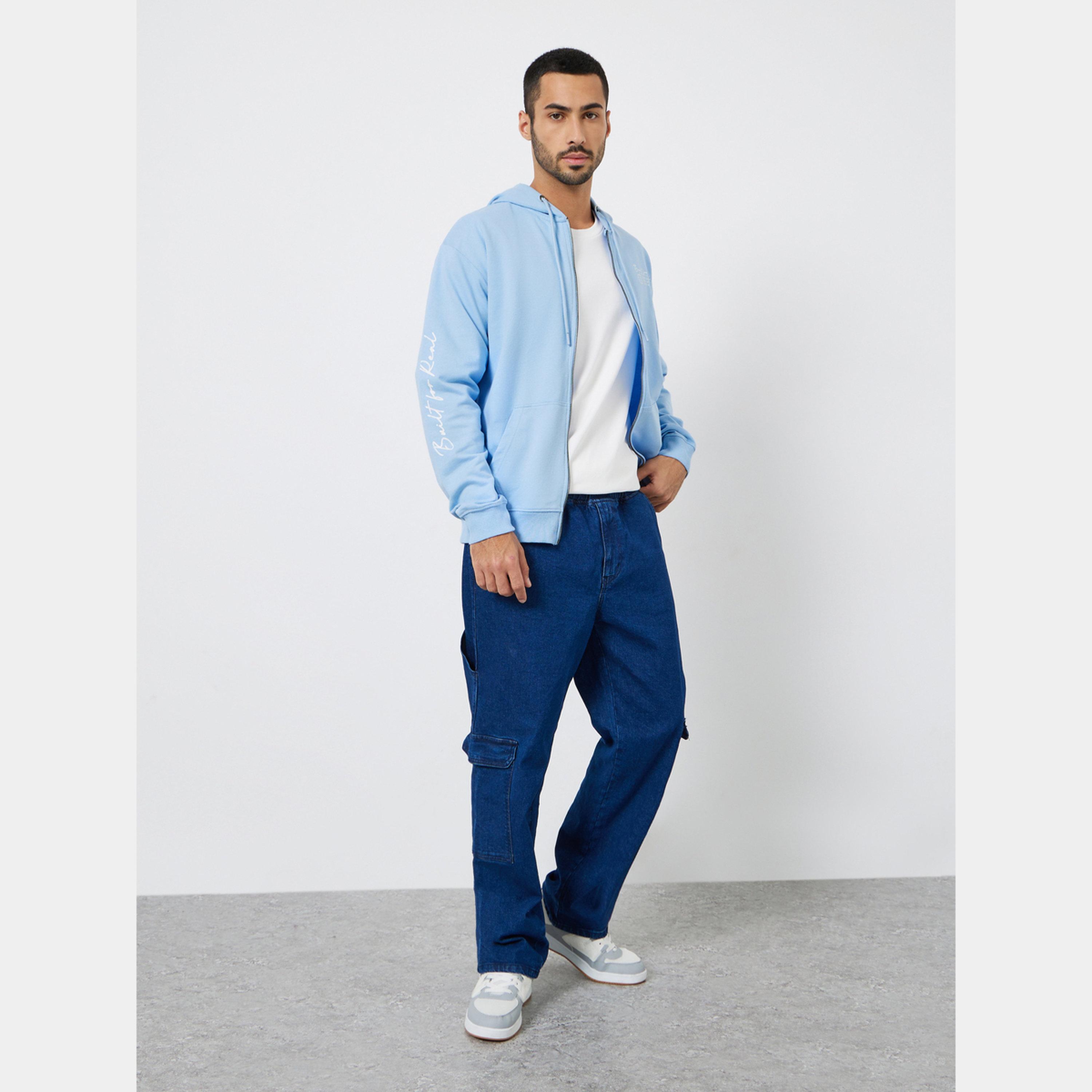 Styli Men Light Blue Printed Zip-Up Sweatshirt-men-winterwear-hoodiesandsweatshirts-image-2
