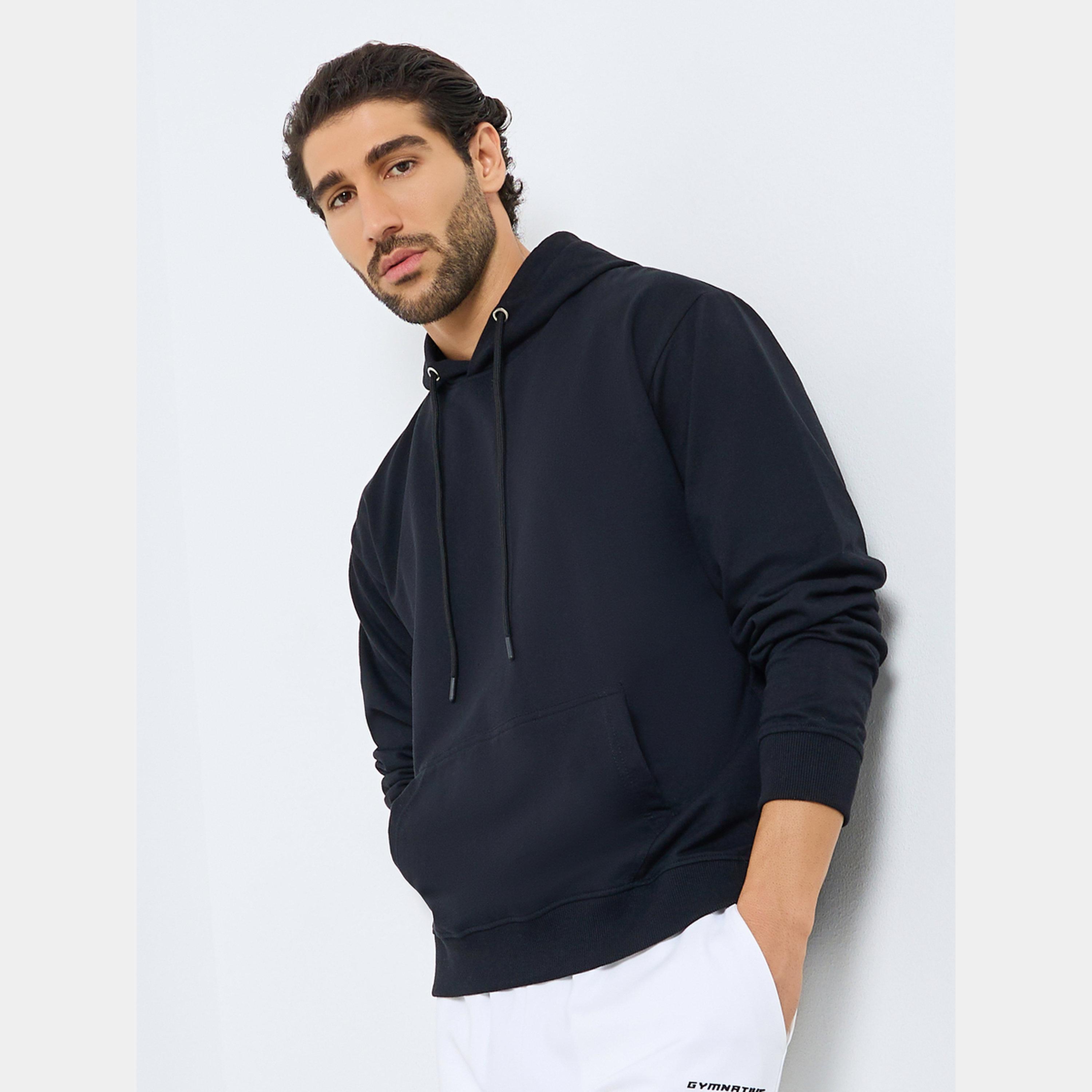 ستايلي - هودي رجالي بأكمام طويلة وياقة وغطاء رأس بطبعة شعار-men-winterwear-hoodiesandsweatshirts-image-1