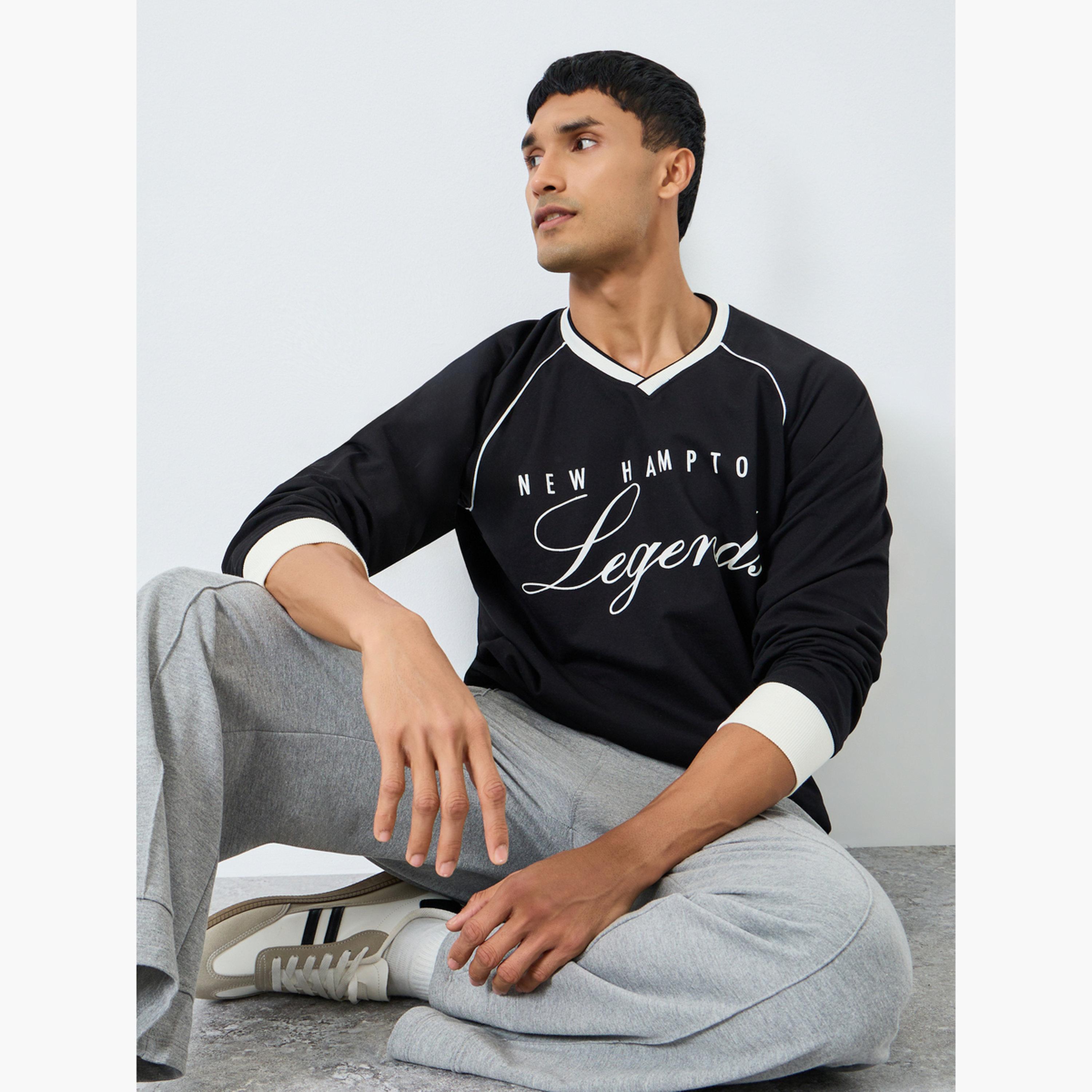Styli Men Black Slogan Print Raglan Sleeve Sweatshirt-men-winterwear-hoodiesandsweatshirts-image-2