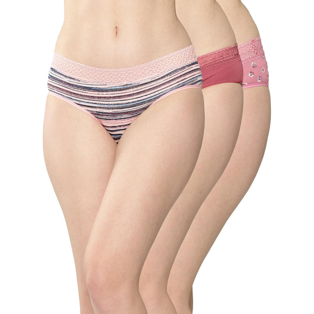 Leading Lady Pack of 3 - Printed Lace Waistband Bikini-women-clothing-lingerie-panties-image-1