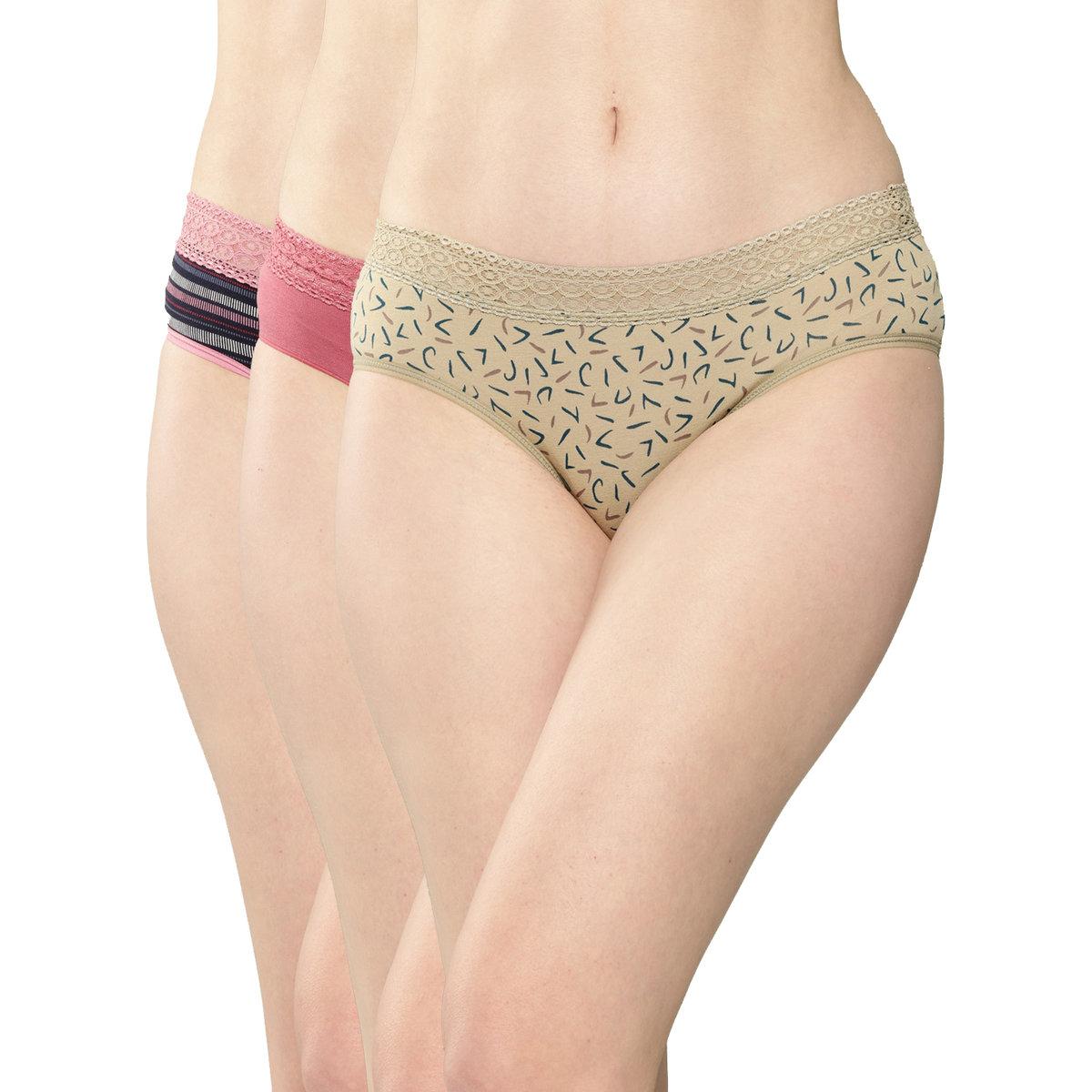 Leading Lady Pack of 3 - Printed Lace Waistband Bikini-women-clothing-lingerie-panties-image-1