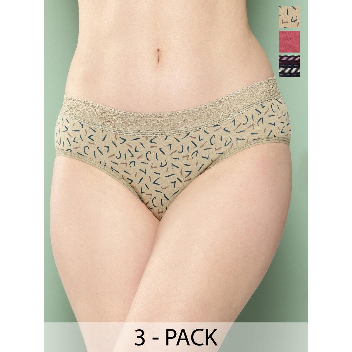 Leading Lady Pack of 3 - Printed Lace Waistband Bikini-women-clothing-lingerie-panties-image-6
