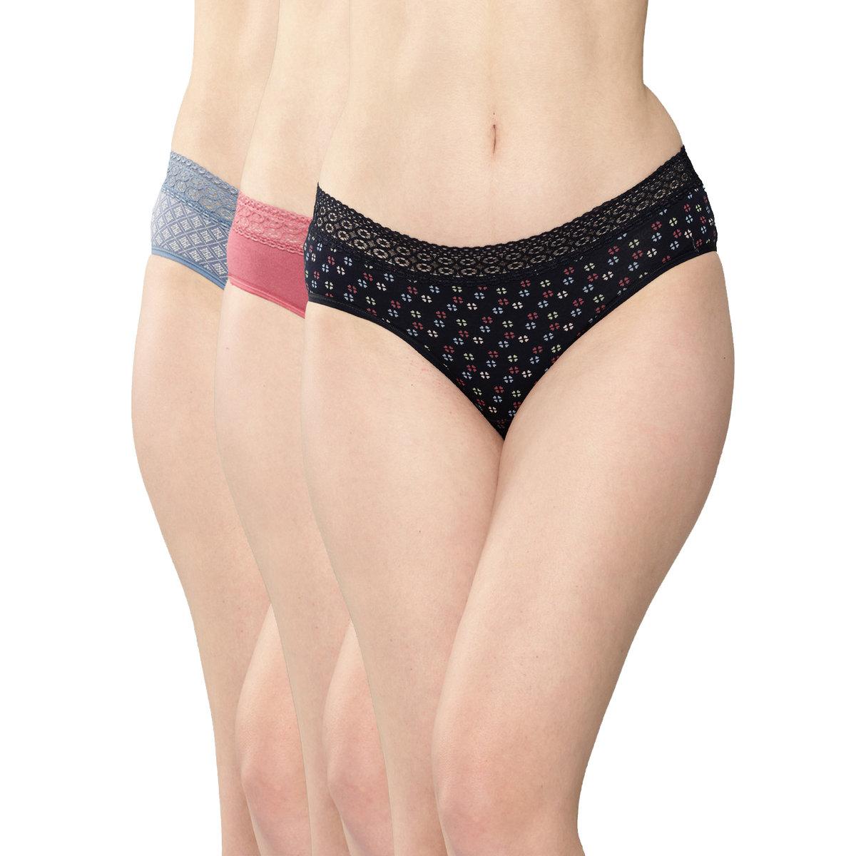 Leading Lady Pack of 3 - Printed Lace Waistband Bikini-women-clothing-lingerie-panties-image-1