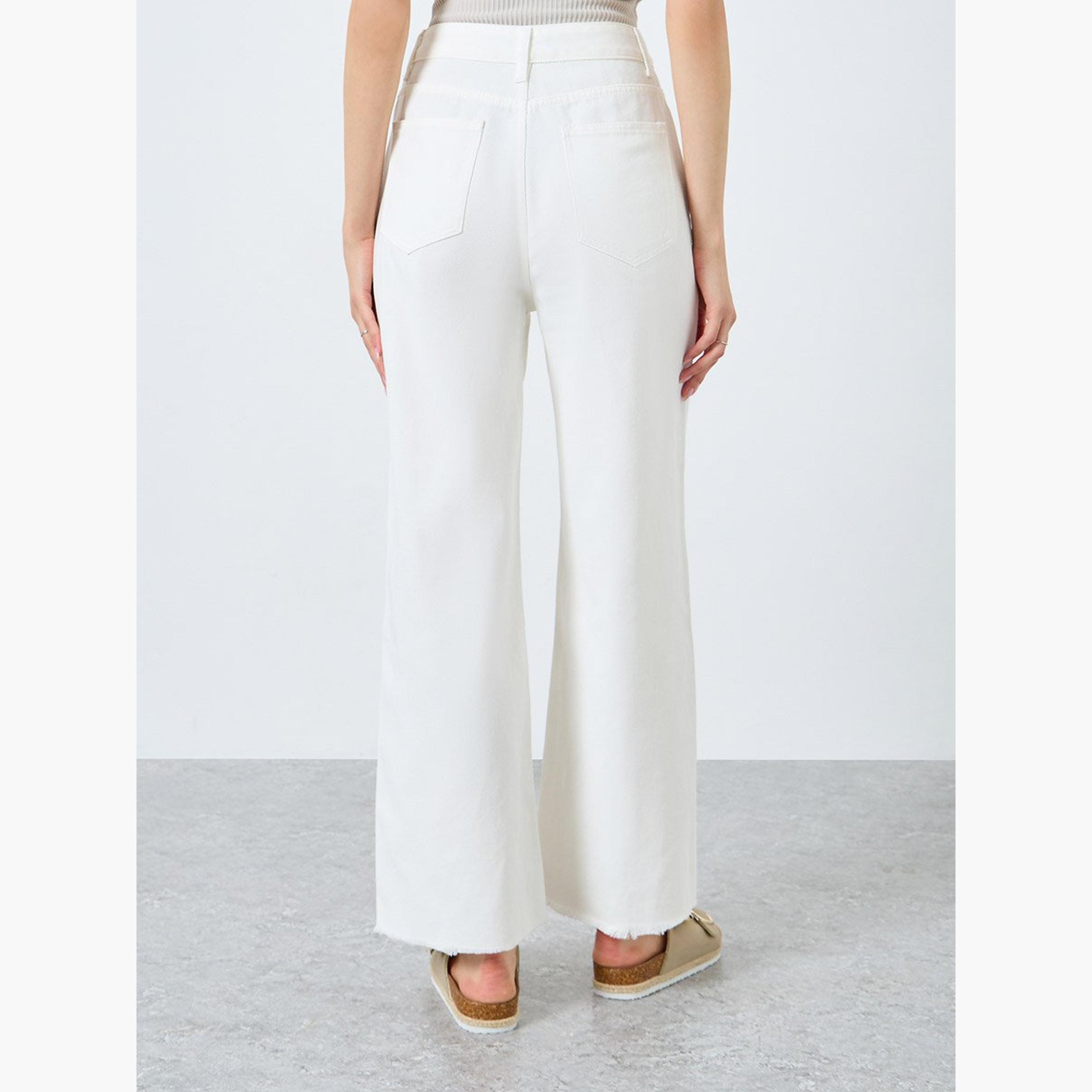 تيك تو - بنطال جينز سادة متوسط ​​الارتفاع وواسع الساق-women-clothing-bottoms-jeans-image-4