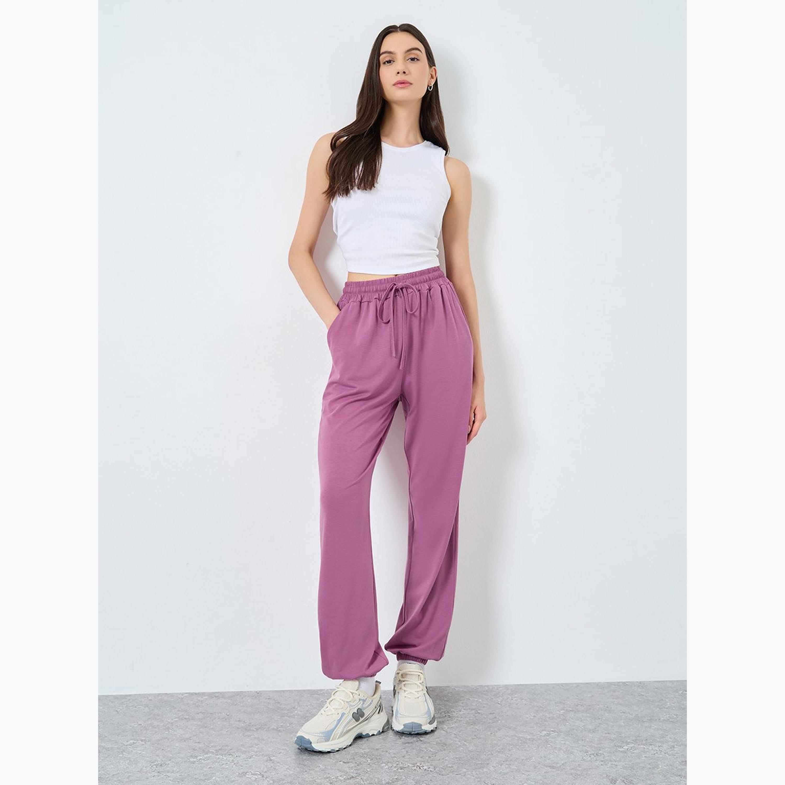 تيك تو - بنطال رياضي للنساء واسع الساق بنفسجي اللون-women-clothing-bottoms-joggers-image-2