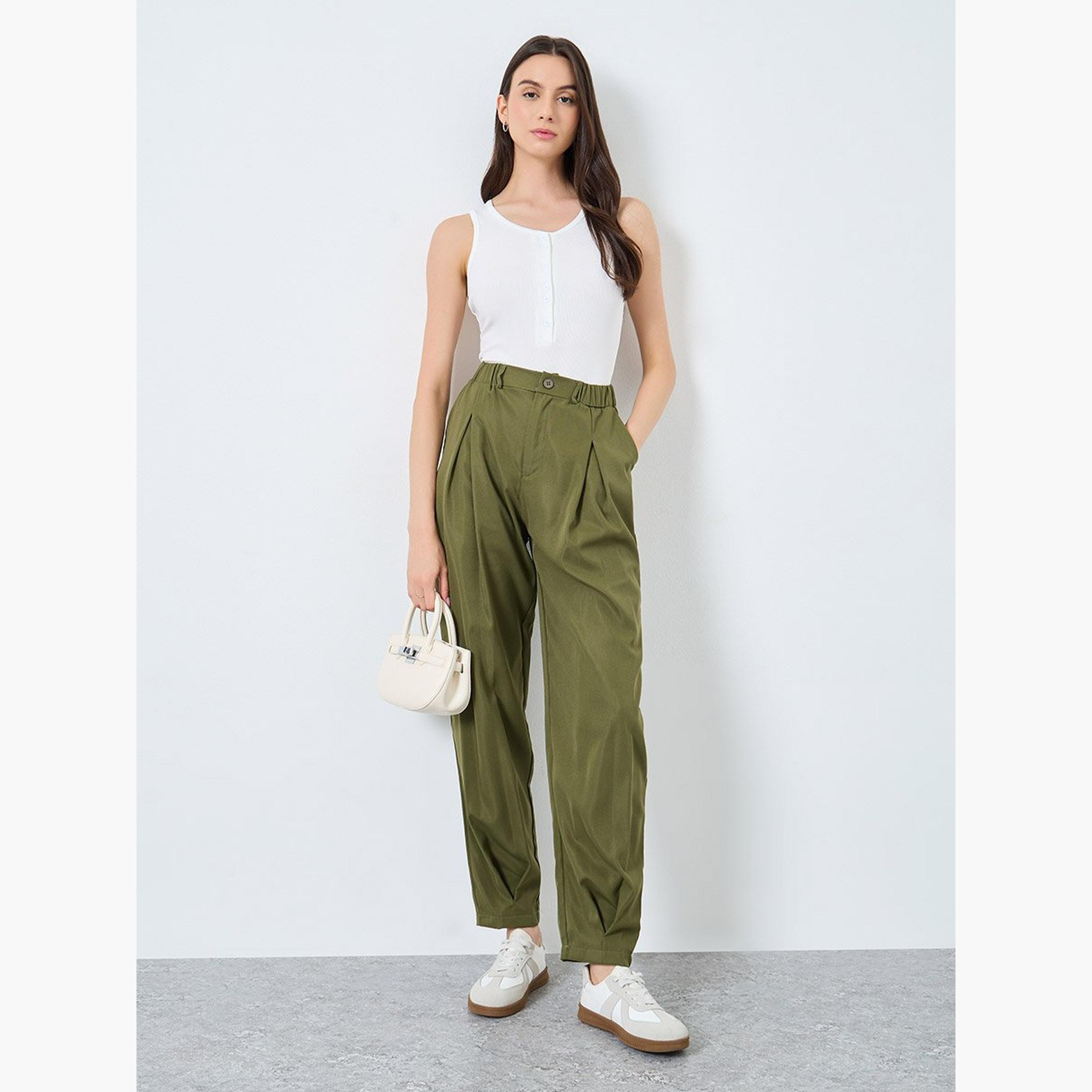 تيك تو - بنطال كاكي واسع الساق-women-clothing-bottoms-trousers-image-2