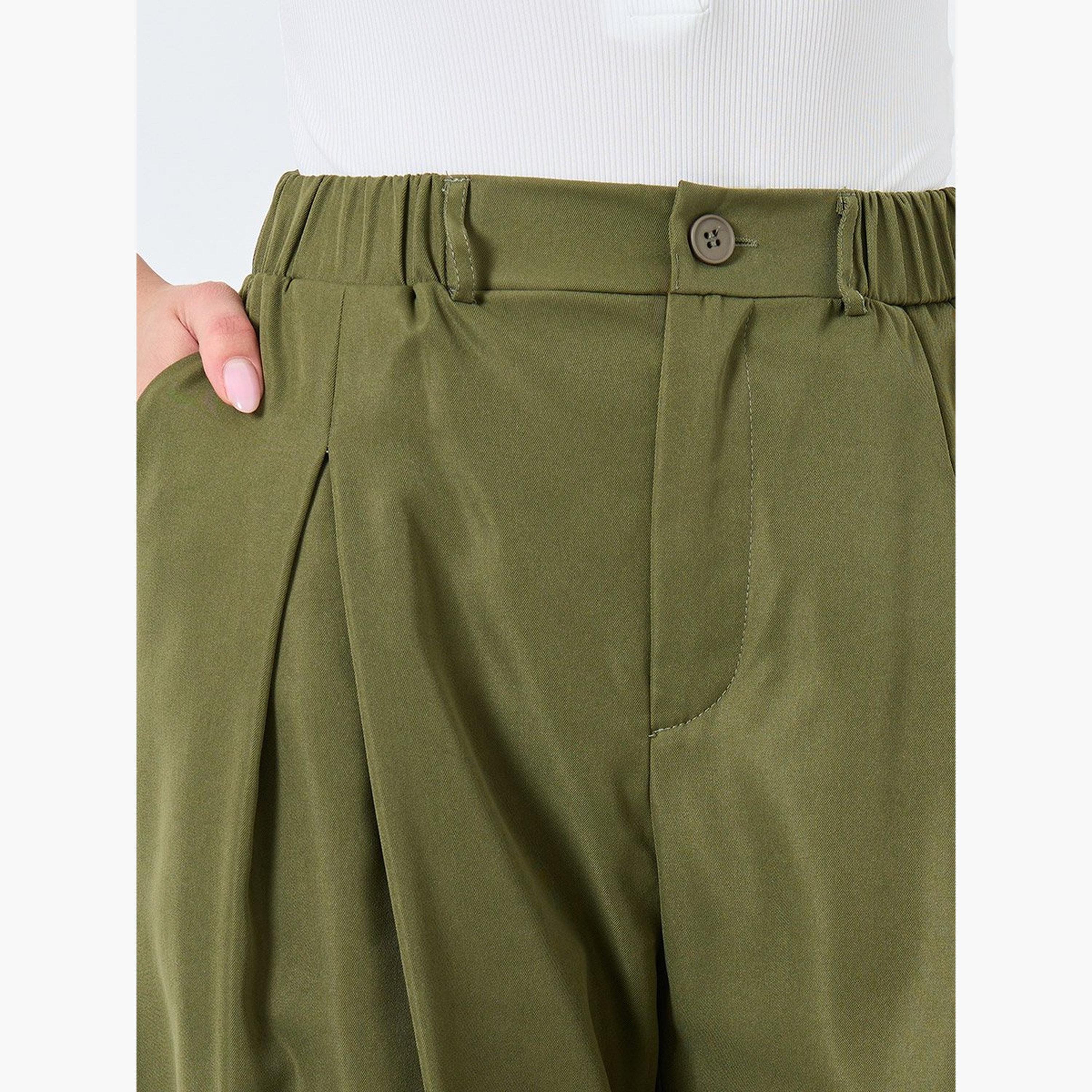 تيك تو - بنطال كاكي واسع الساق-women-clothing-bottoms-trousers-image-3
