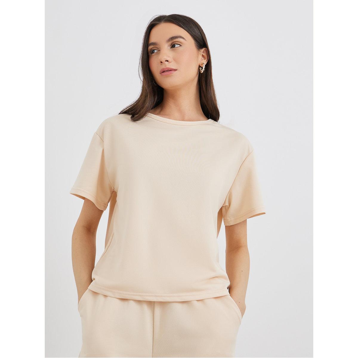 طقم منسق من بنطال وتيشيرت سادة-women-clothing-coordsets-image-3