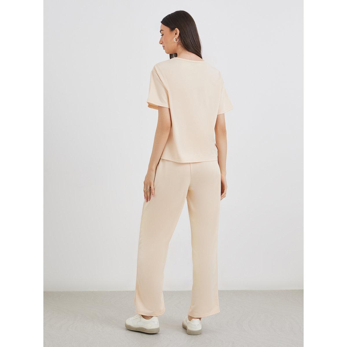 طقم منسق من بنطال وتيشيرت سادة-women-clothing-coordsets-image-6
