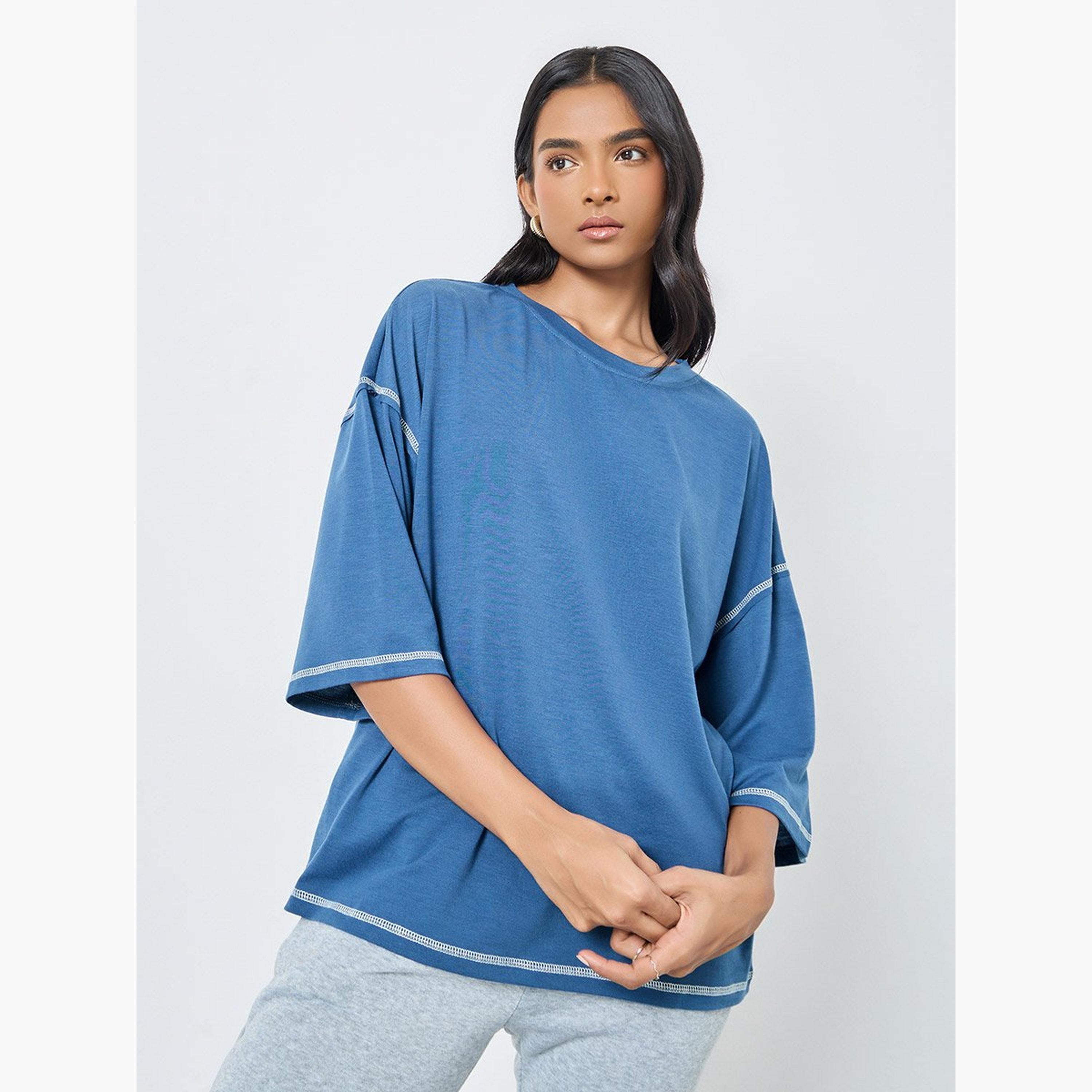 Take Two Contrast Stitch Detail Oversized T-Shirt-women-clothing-tshirts-image-1