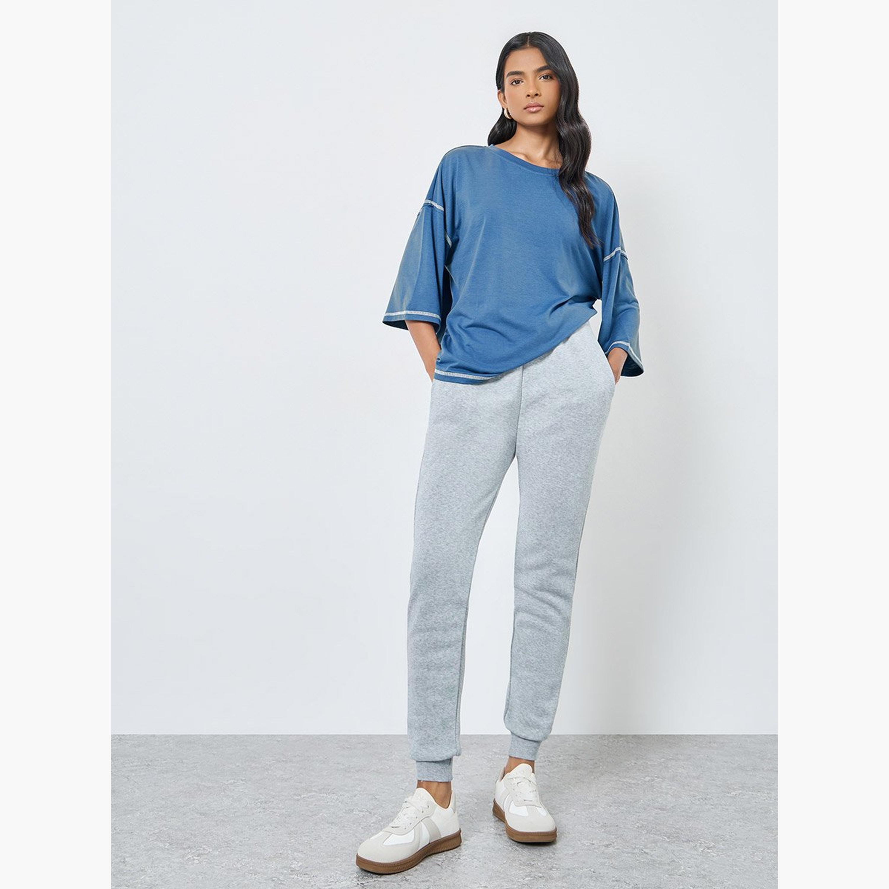 تيك تو - تي شيرت مقاس كبير بتفاصيل حياكة متباينة-women-clothing-tshirts-image-2