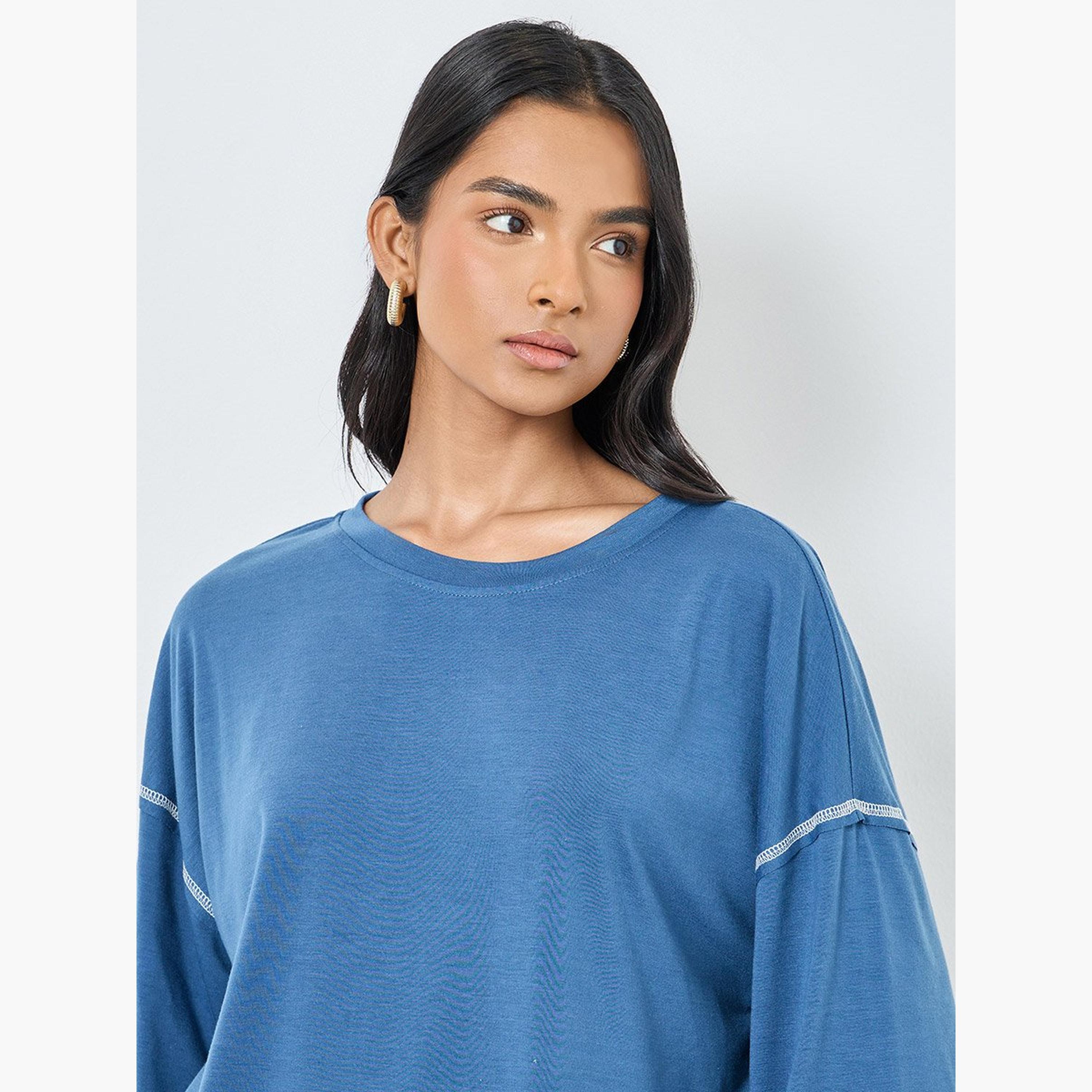 Take Two Contrast Stitch Detail Oversized T-Shirt-women-clothing-tshirts-image-4