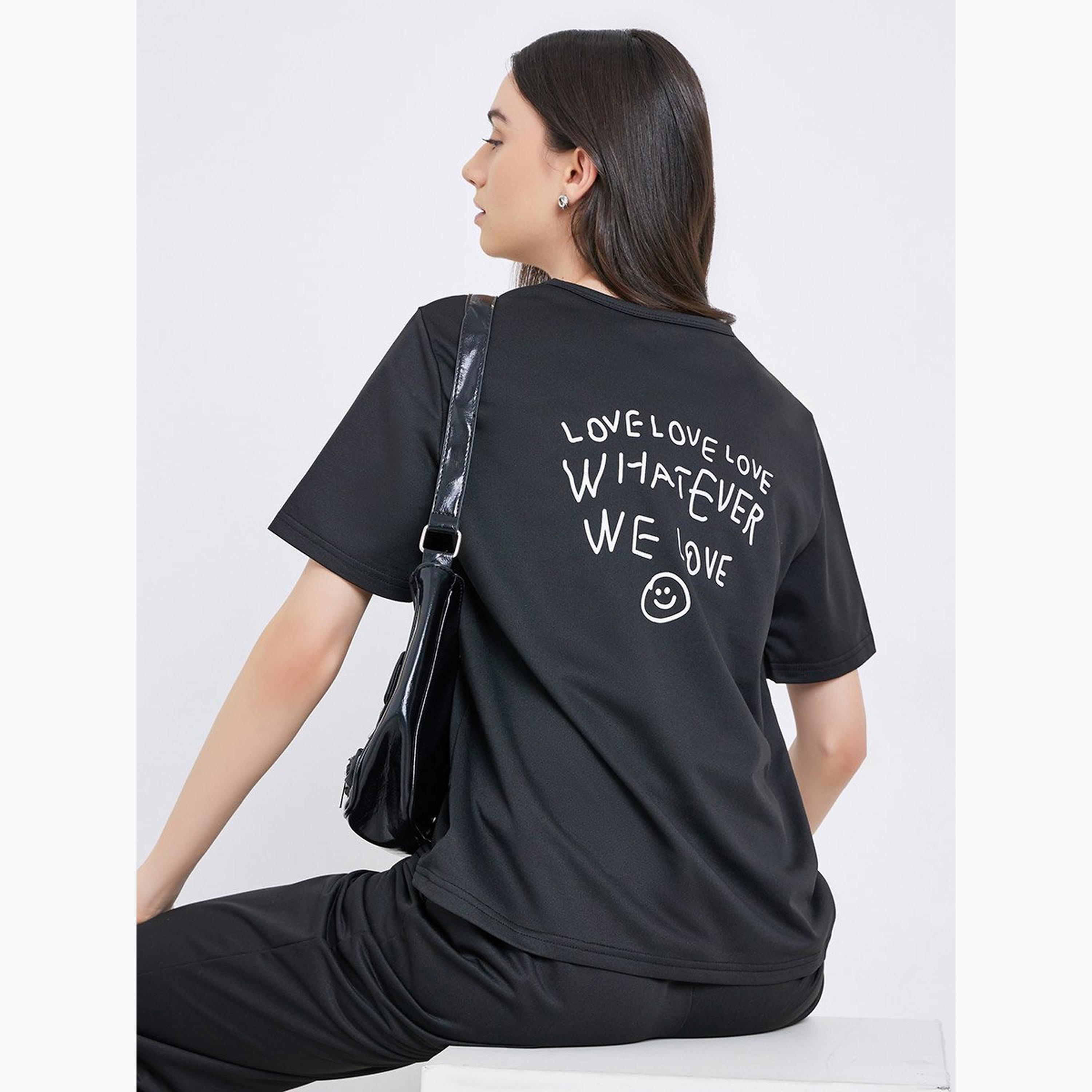 Take Two Black Solid T-Shirt and Joggers Co-Ords-women-clothing-coordsets-image-2