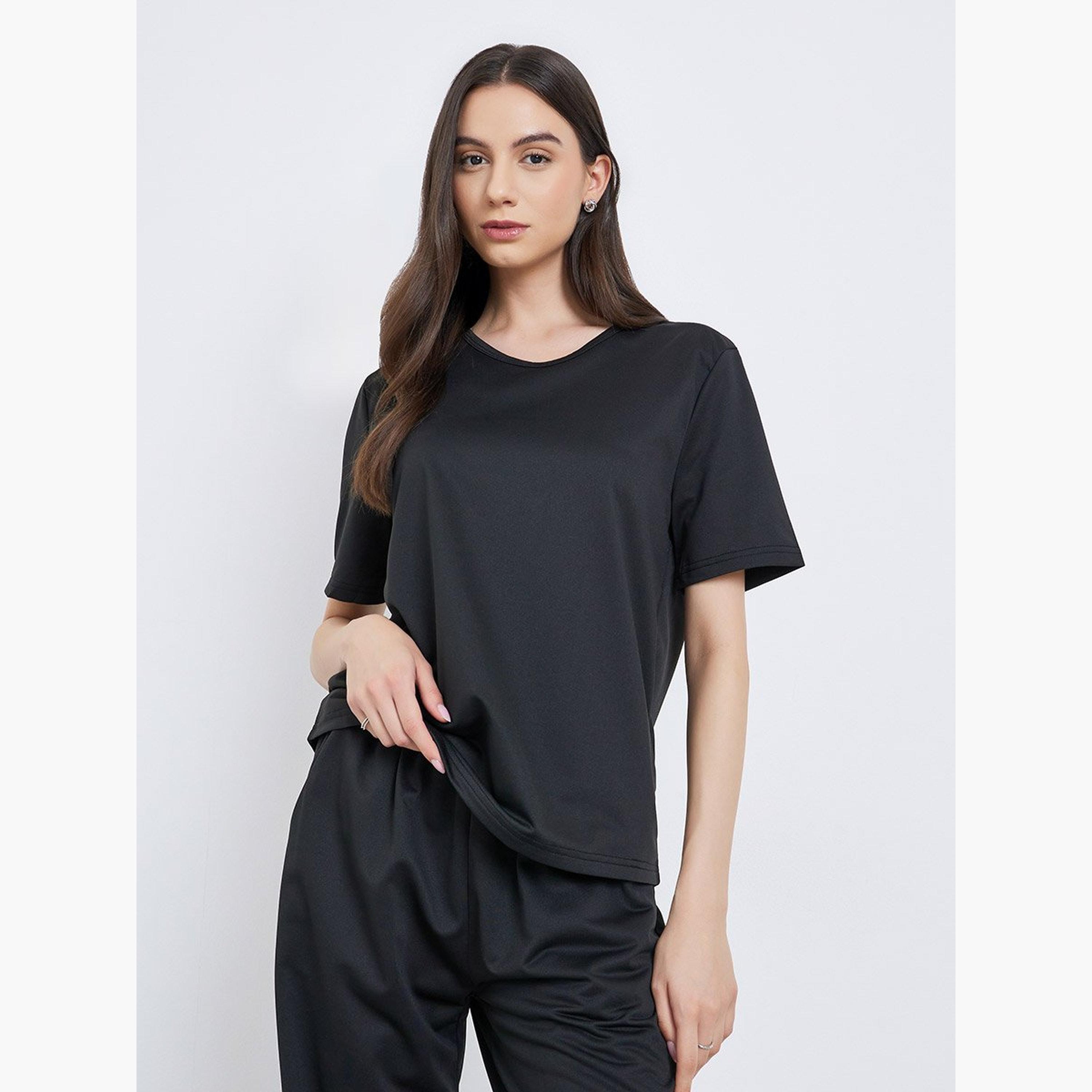Take Two Black Solid T-Shirt and Joggers Co-Ords-women-clothing-coordsets-image-3