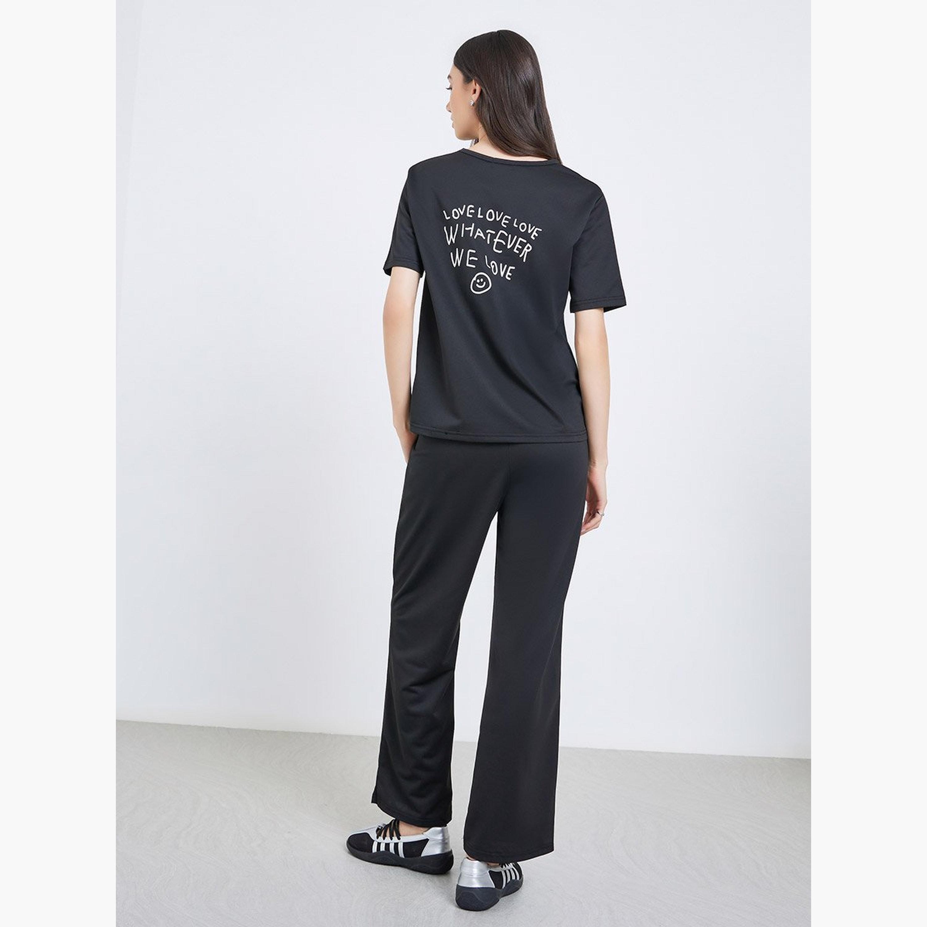 Take Two Black Solid T-Shirt and Joggers Co-Ords-women-clothing-coordsets-image-4