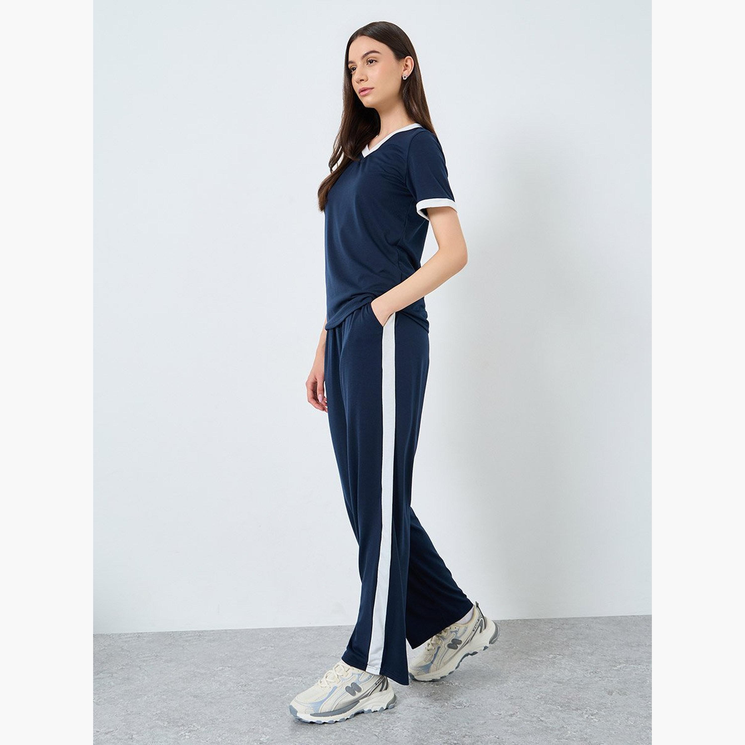 Take Two Navy Blue Women T-Shirt and Joggers Co-Ords-women-clothing-coordsets-image-1
