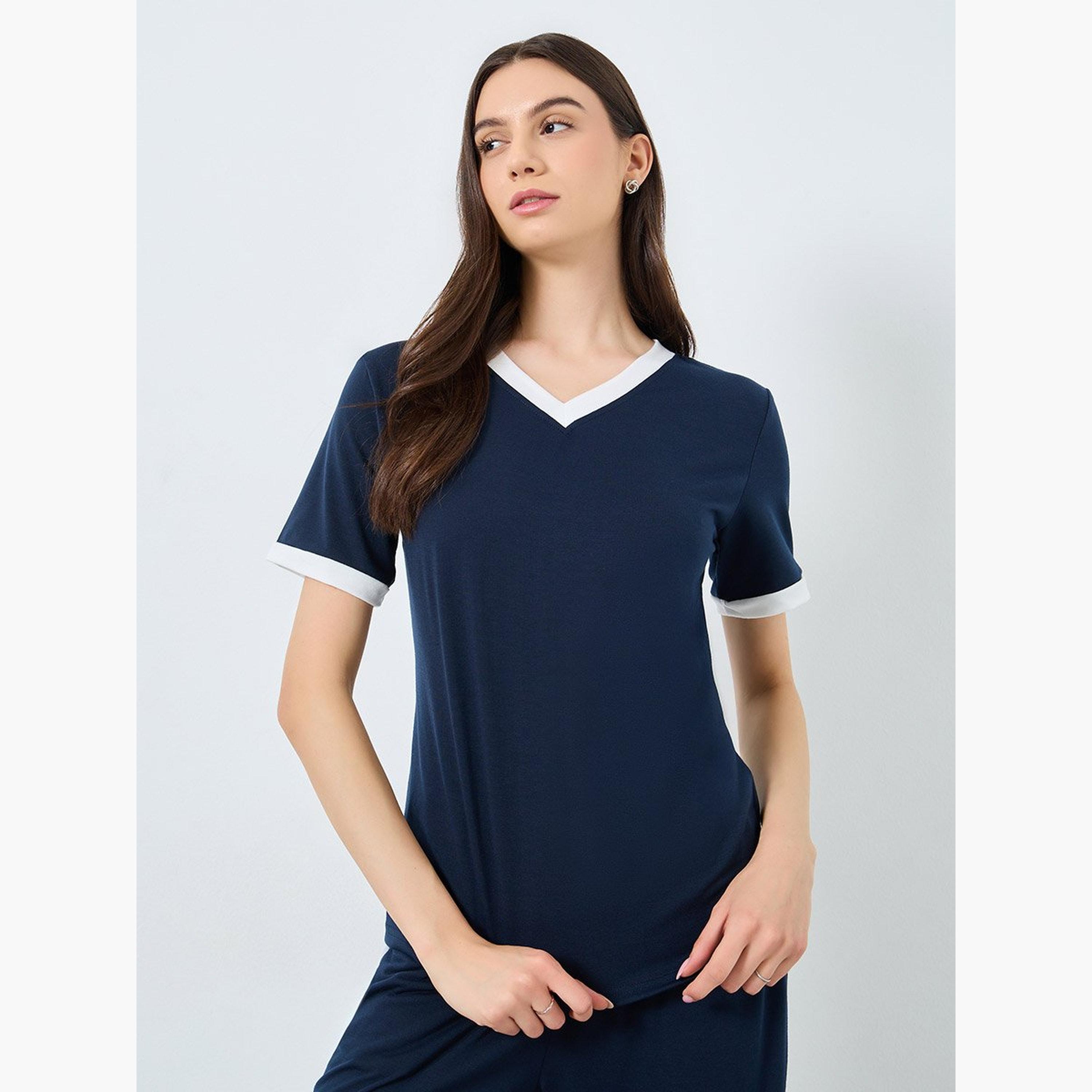 تيك تو - تي شيرت أزرق داكن مع بنطال رياضي للنساء-women-clothing-coordsets-image-3
