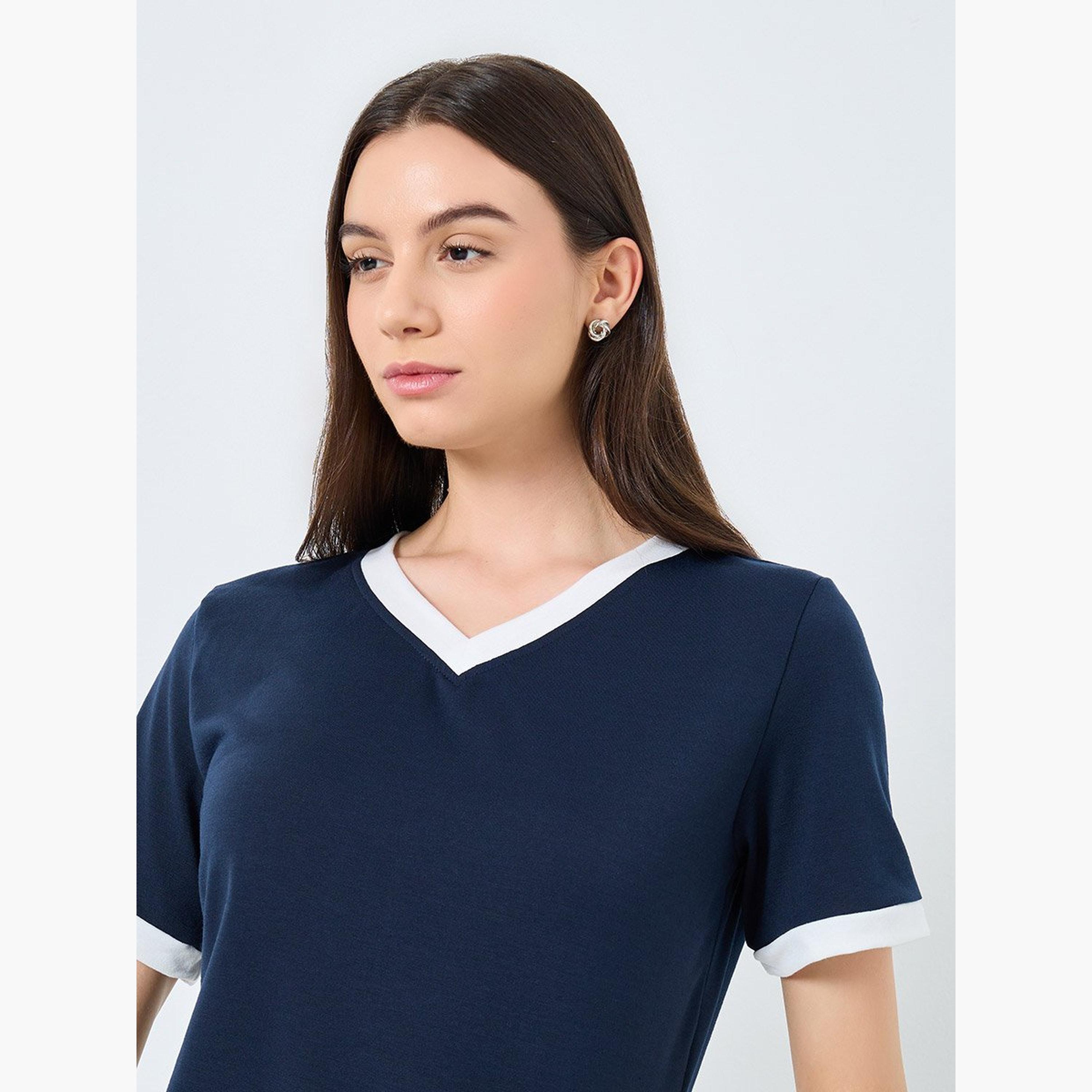 تيك تو - تي شيرت أزرق داكن مع بنطال رياضي للنساء-women-clothing-coordsets-image-4